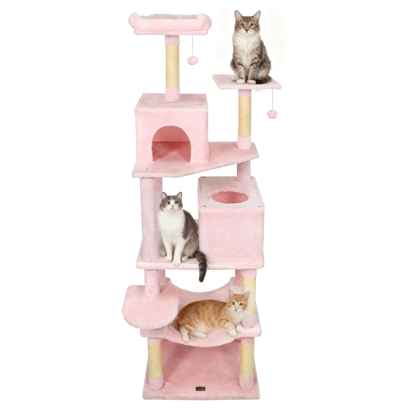 Multi-Level Cat Tree Tower, Upholstered Perch, 2 Condos, Pink - Image 6