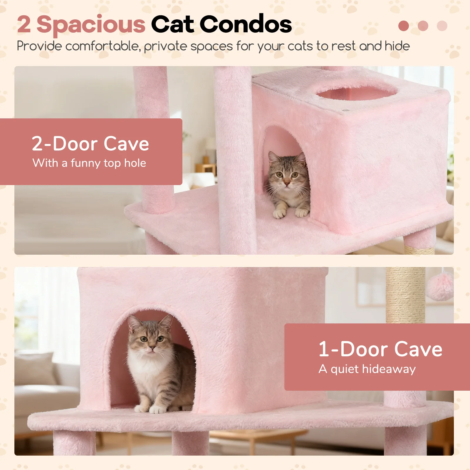 Multi-Level Cat Tree Tower, Upholstered Perch, 2 Condos, Pink - Image 8