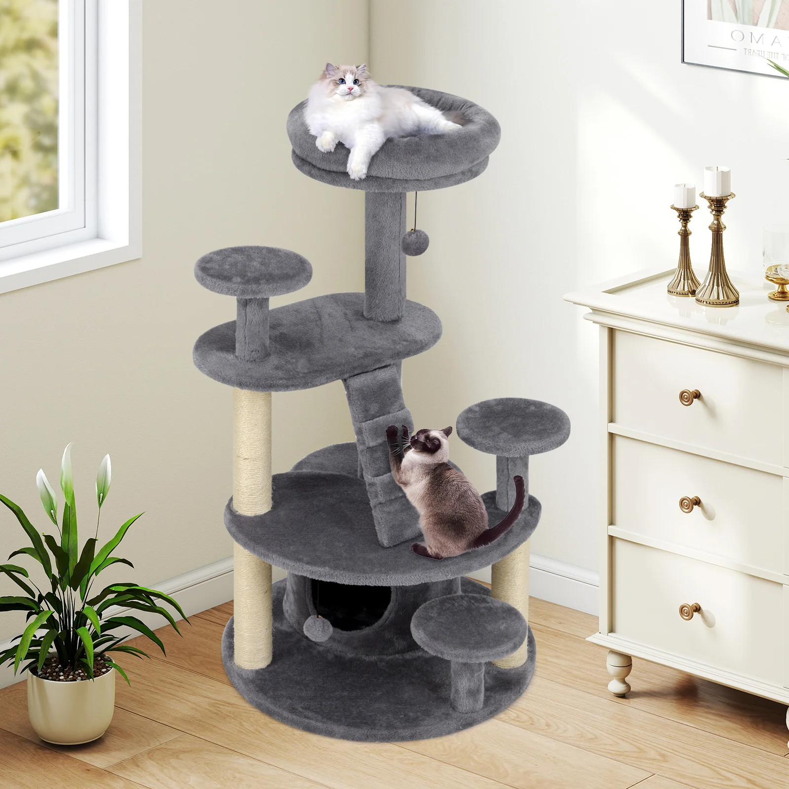 Multi-level Kitty Tower with Condo and Climbing Ladder-GR, Gray - Image 3