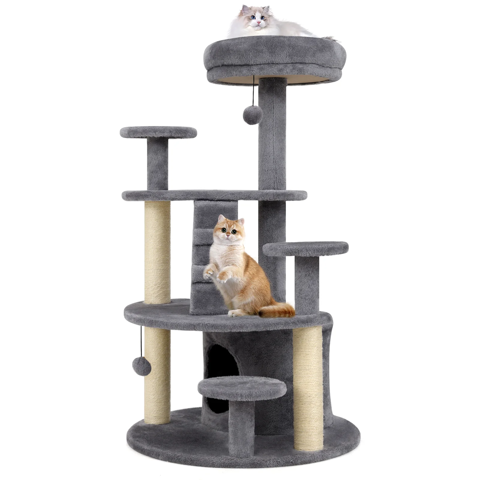 Multi-level Kitty Tower with Condo and Climbing Ladder-GR, Gray - Image 4