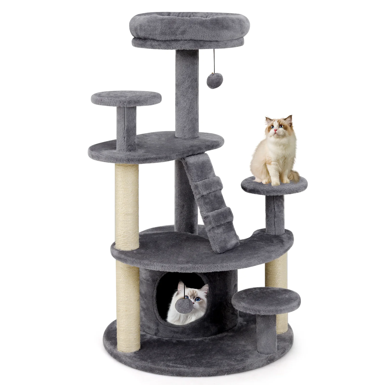 Multi-level Kitty Tower with Condo and Climbing Ladder-GR, Gray - Image 5