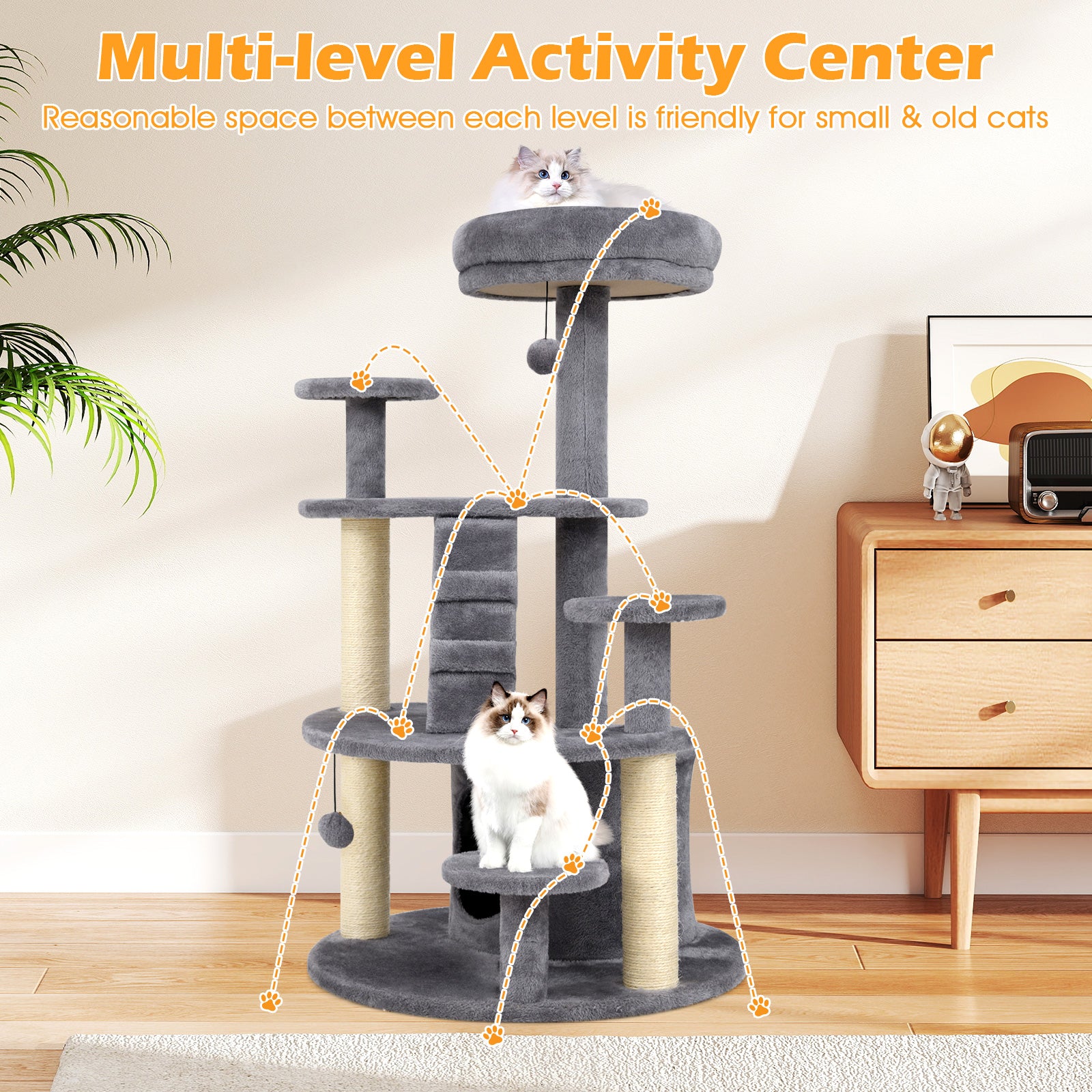 Multi-level Kitty Tower with Condo and Climbing Ladder-GR, Gray - Image 7