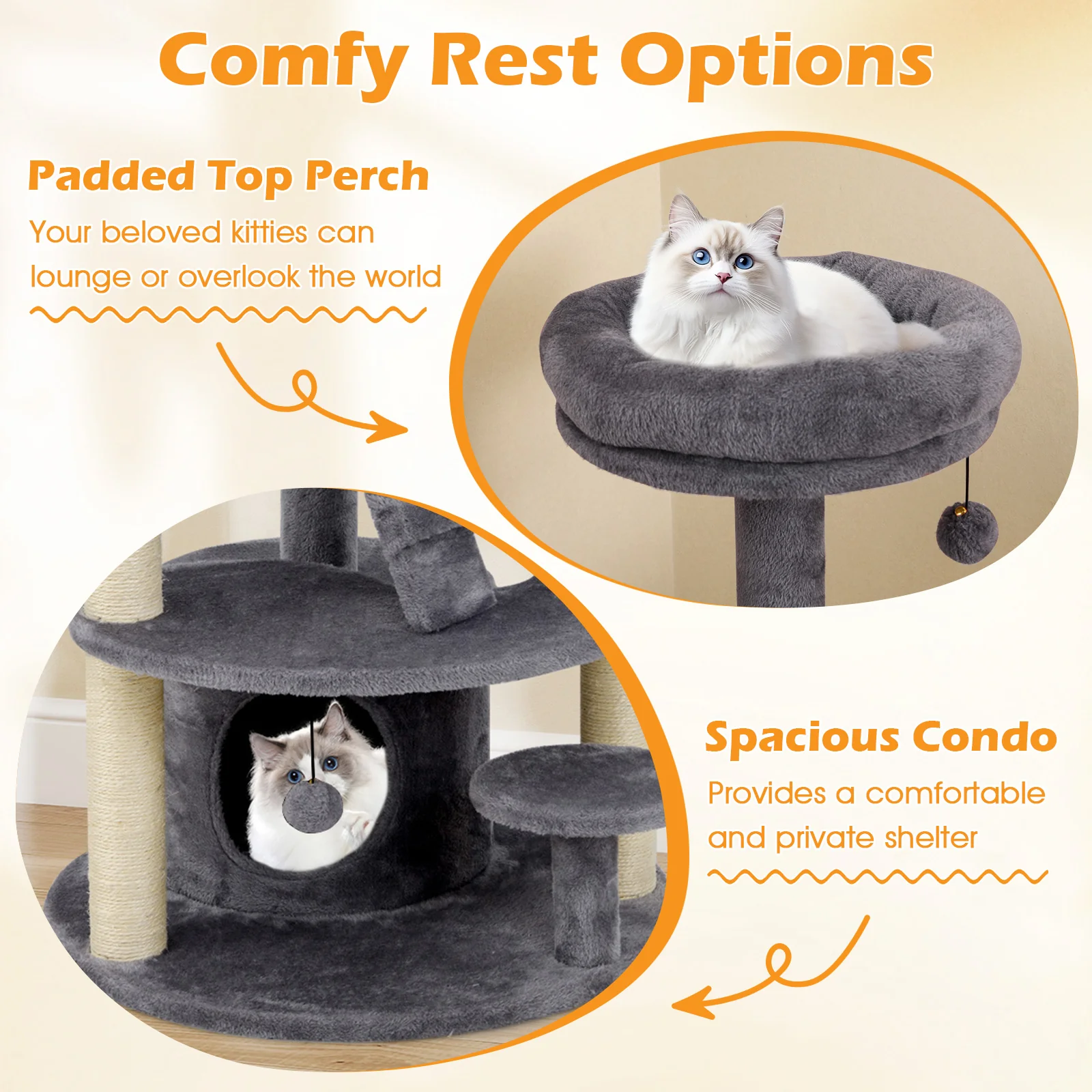 Multi-level Kitty Tower with Condo and Climbing Ladder-GR, Gray - Image 9