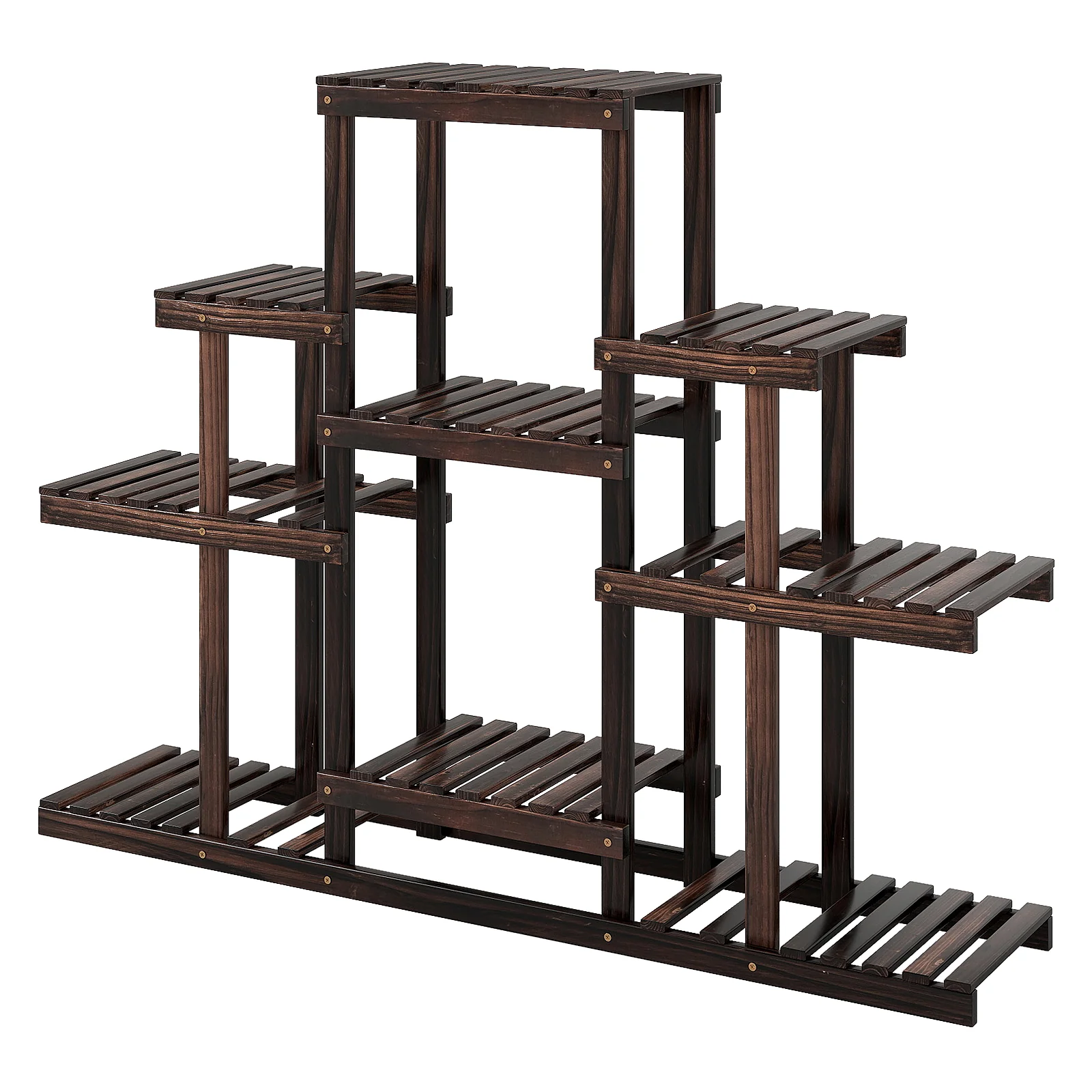 Multi-Tiered Wood Plant Stand, Indoor Outdoor Corner Shelf, Brown - Image 5