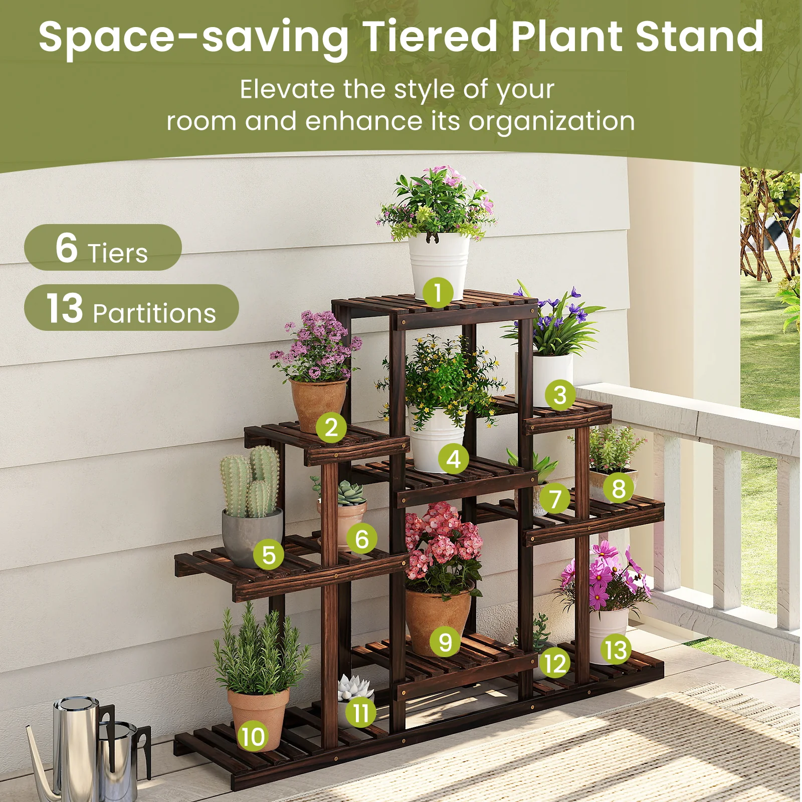Multi-Tiered Wood Plant Stand, Indoor Outdoor Corner Shelf, Brown - Image 8