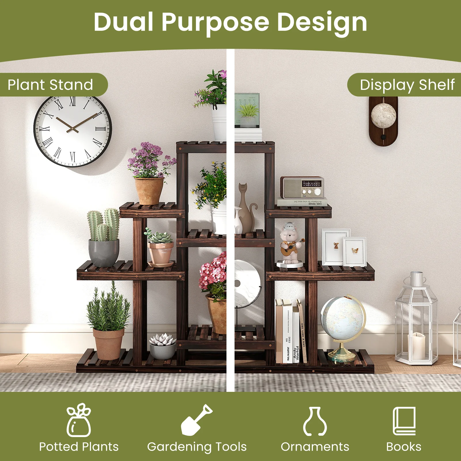 Multi-Tiered Wood Plant Stand, Indoor Outdoor Corner Shelf, Brown - Image 9