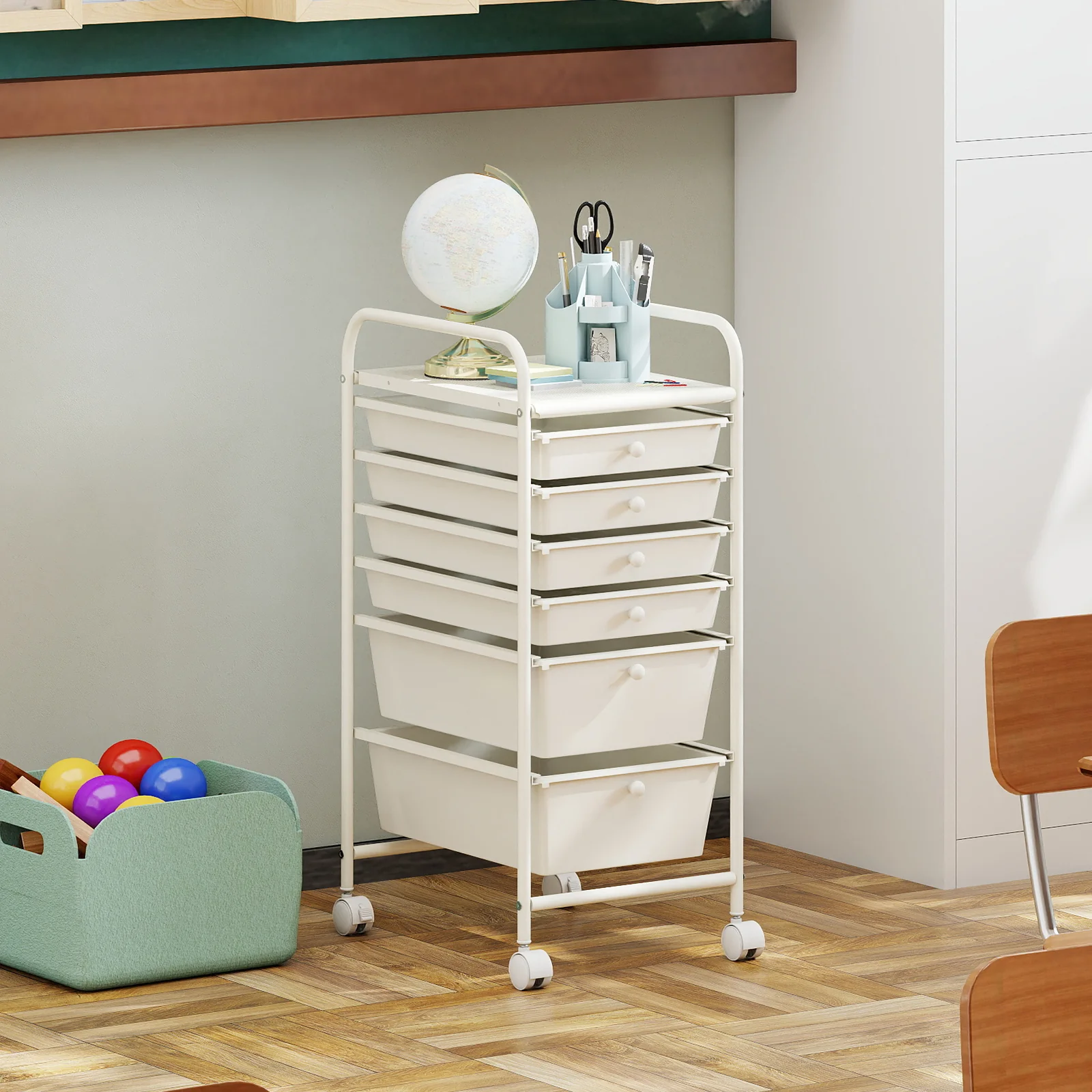 Multifunctional 6 Drawers Rolling Storage Cart Organizer, White - Image 2