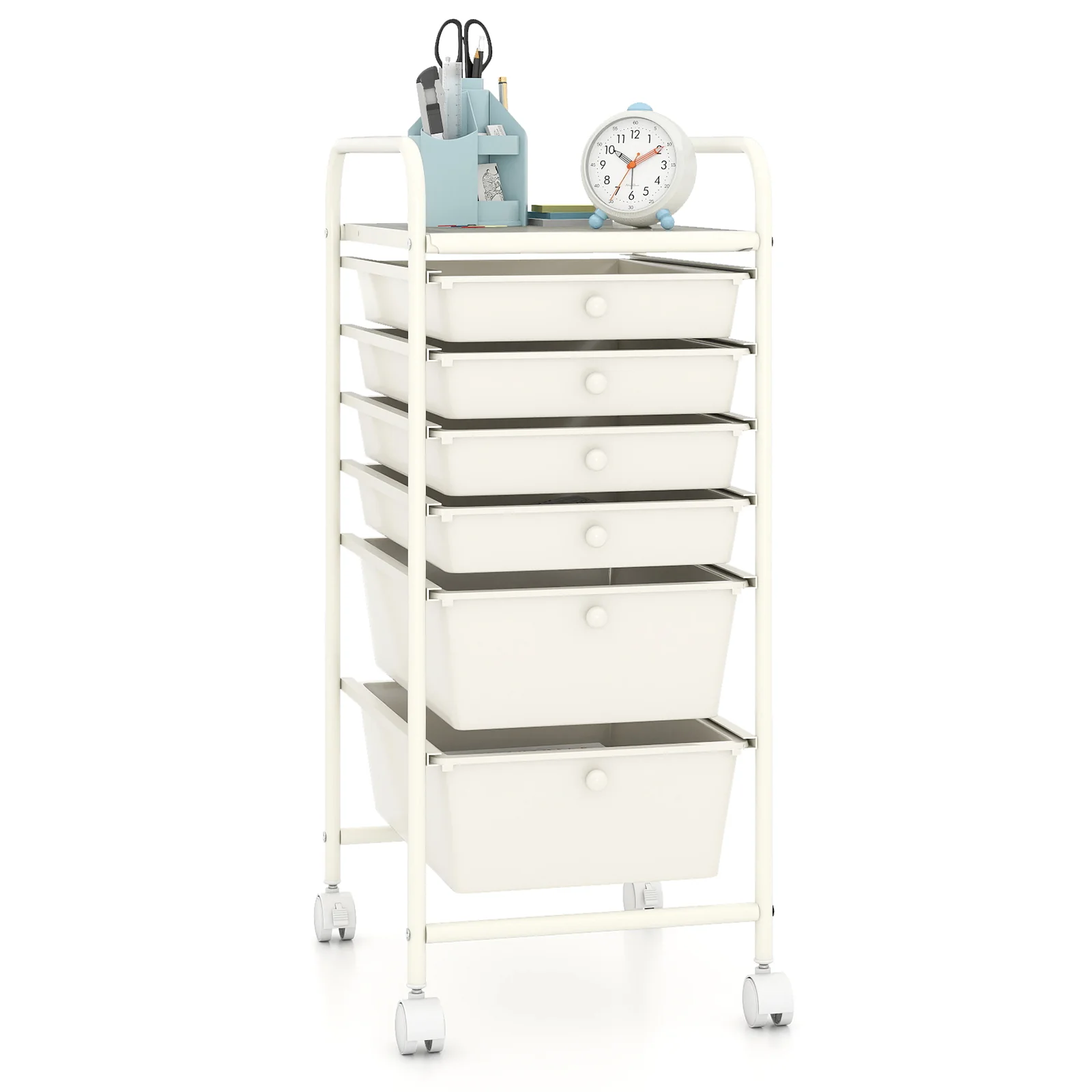 Multifunctional 6 Drawers Rolling Storage Cart Organizer, White - Image 4