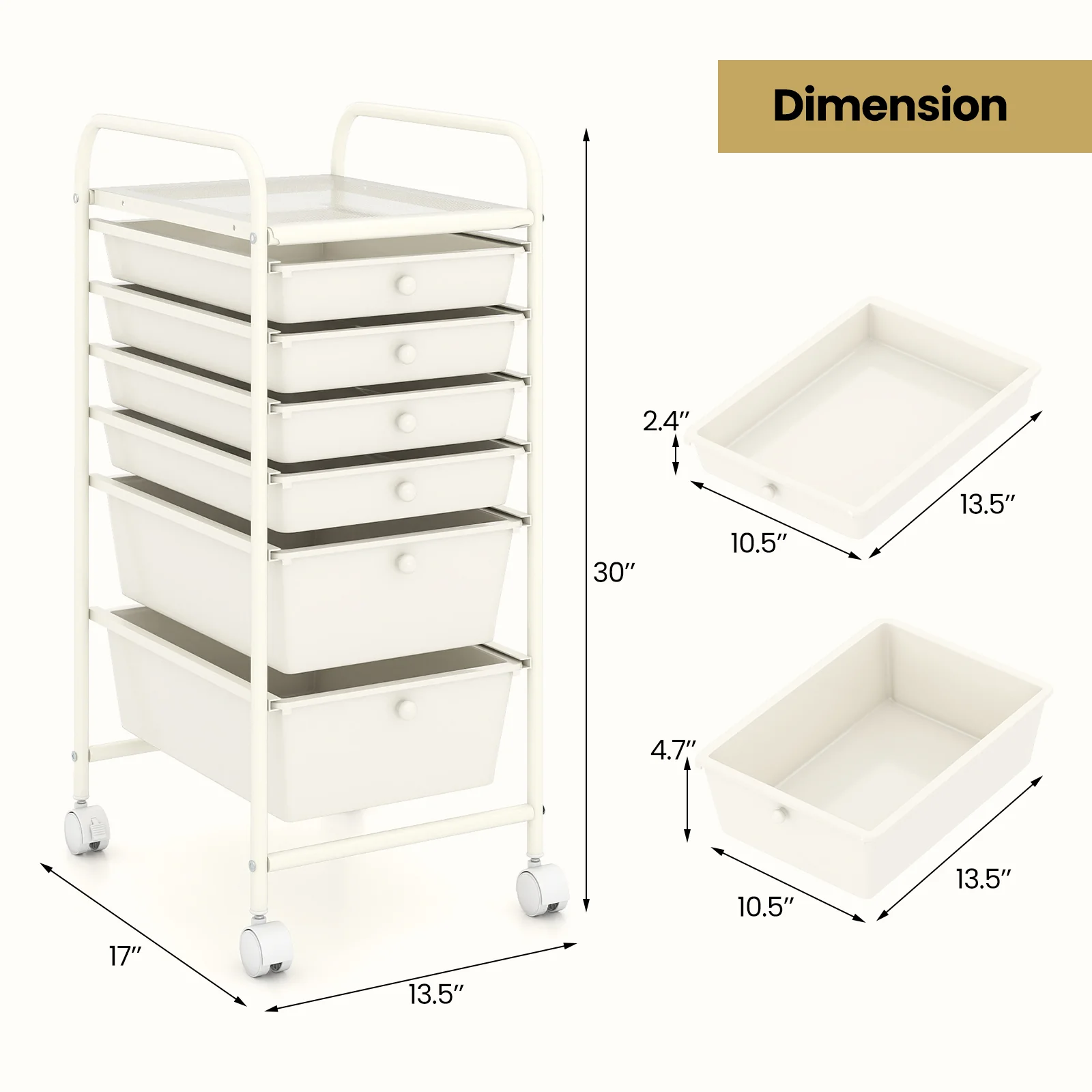 Multifunctional 6 Drawers Rolling Storage Cart Organizer, White - Image 6