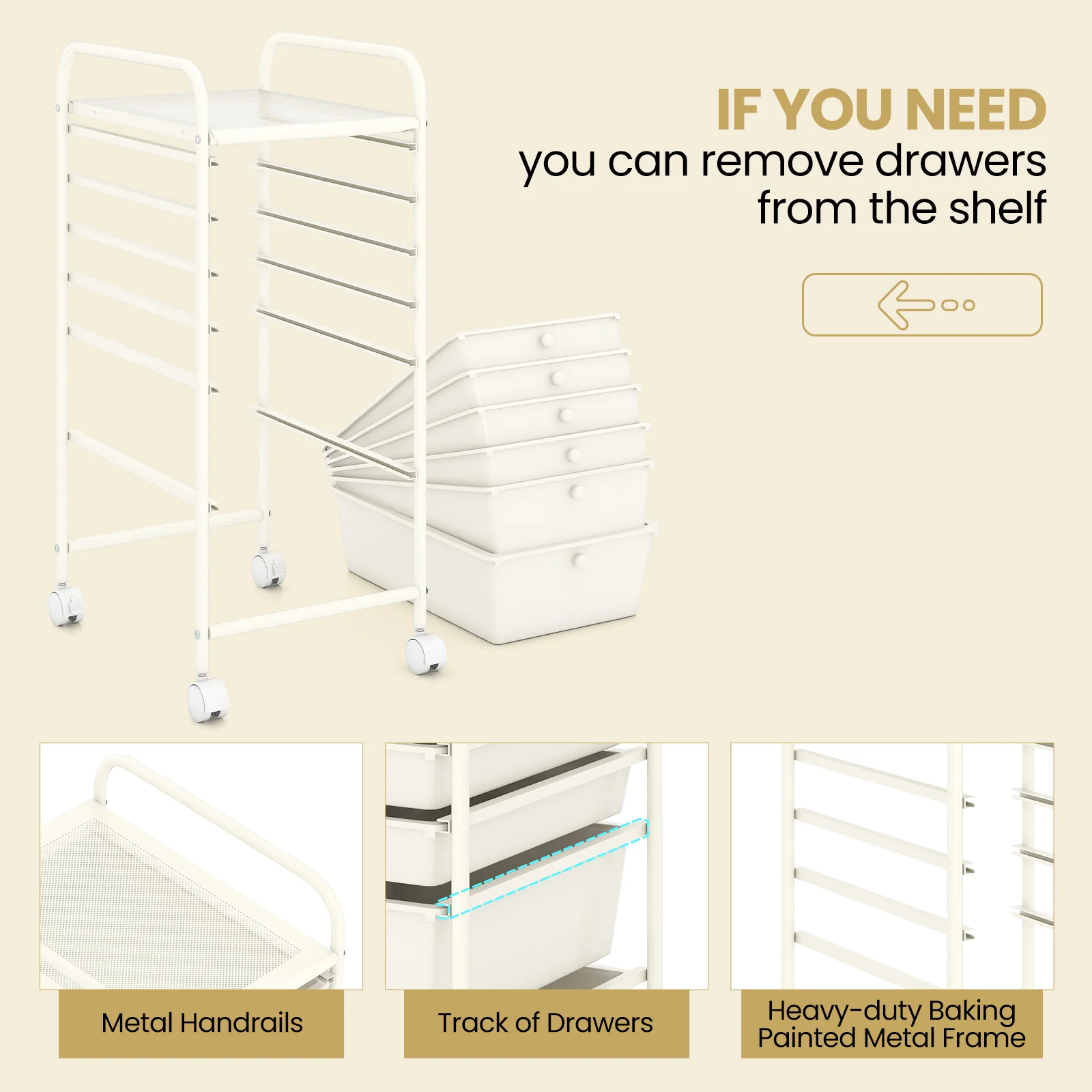 Multifunctional 6 Drawers Rolling Storage Cart Organizer, White - Image 8