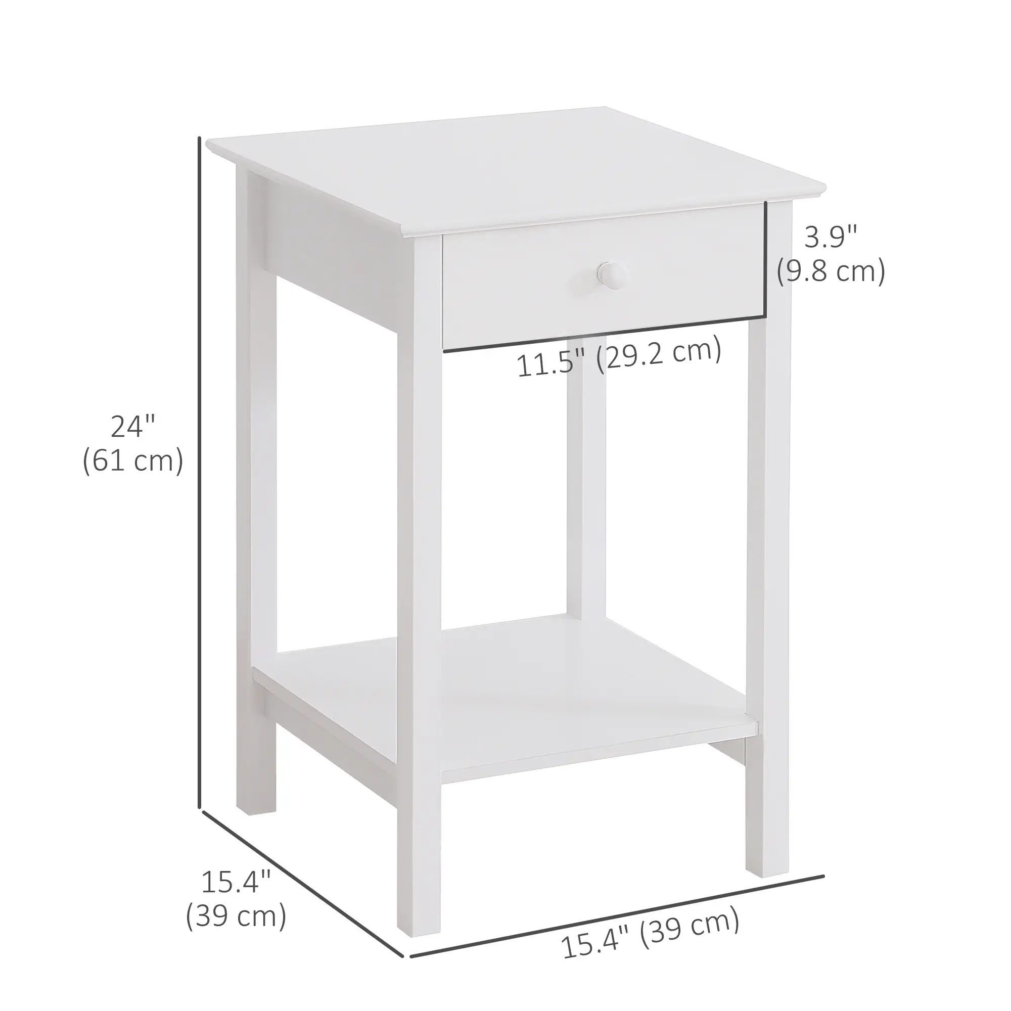 Multipurpose Bedside Table with Drawer, Storage Shelf, White - Image 3