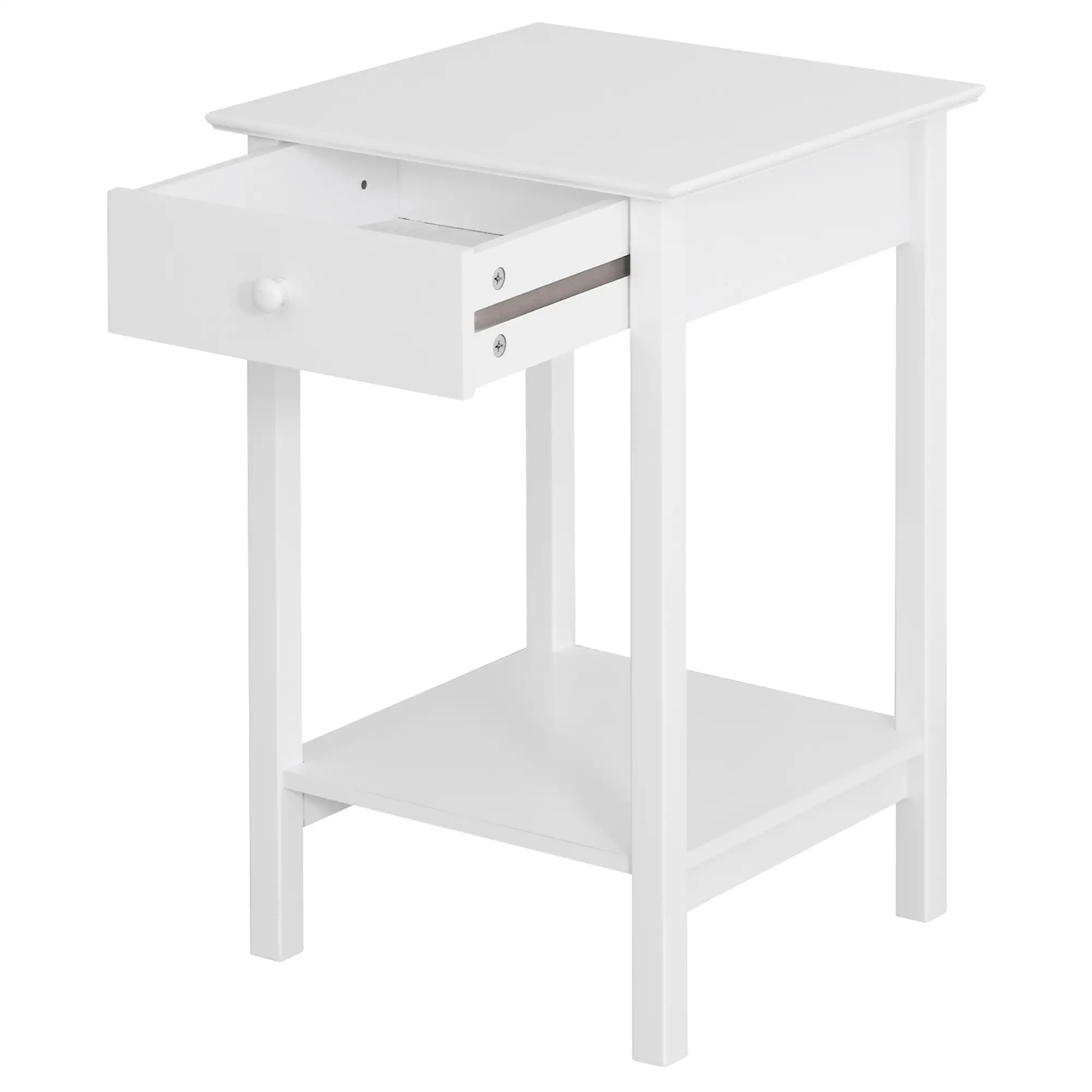 Multipurpose Bedside Table with Drawer, Storage Shelf, White - Image 7
