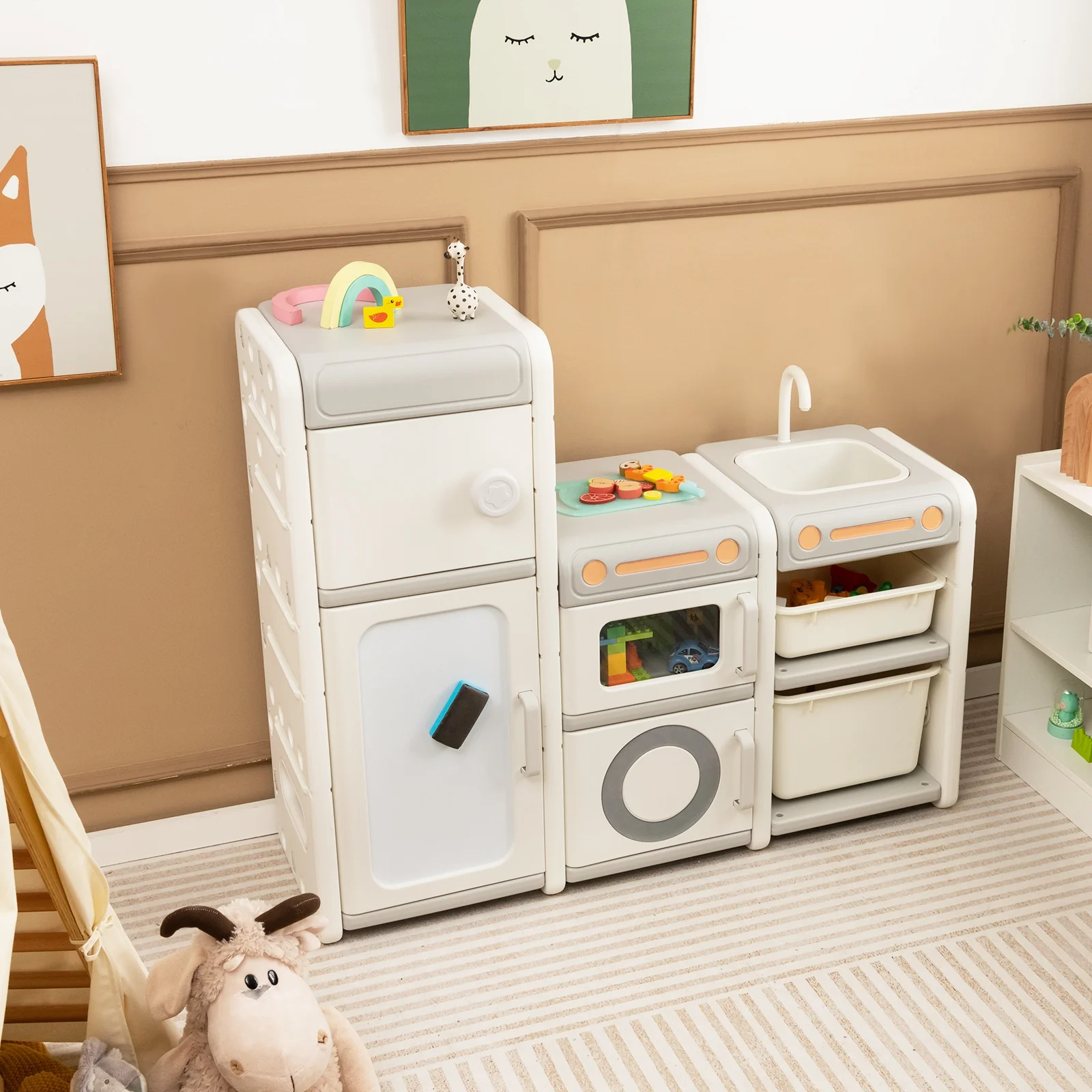 Multipurpose Toy Chest, Bookshelf With Magnetic Whiteboard, Gray - Image 2