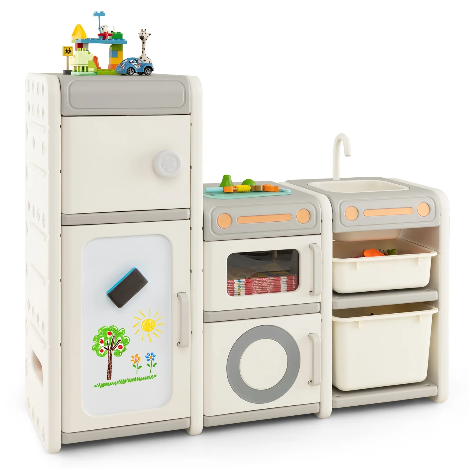 Multipurpose Toy Chest, Bookshelf With Magnetic Whiteboard, Gray - Image 3