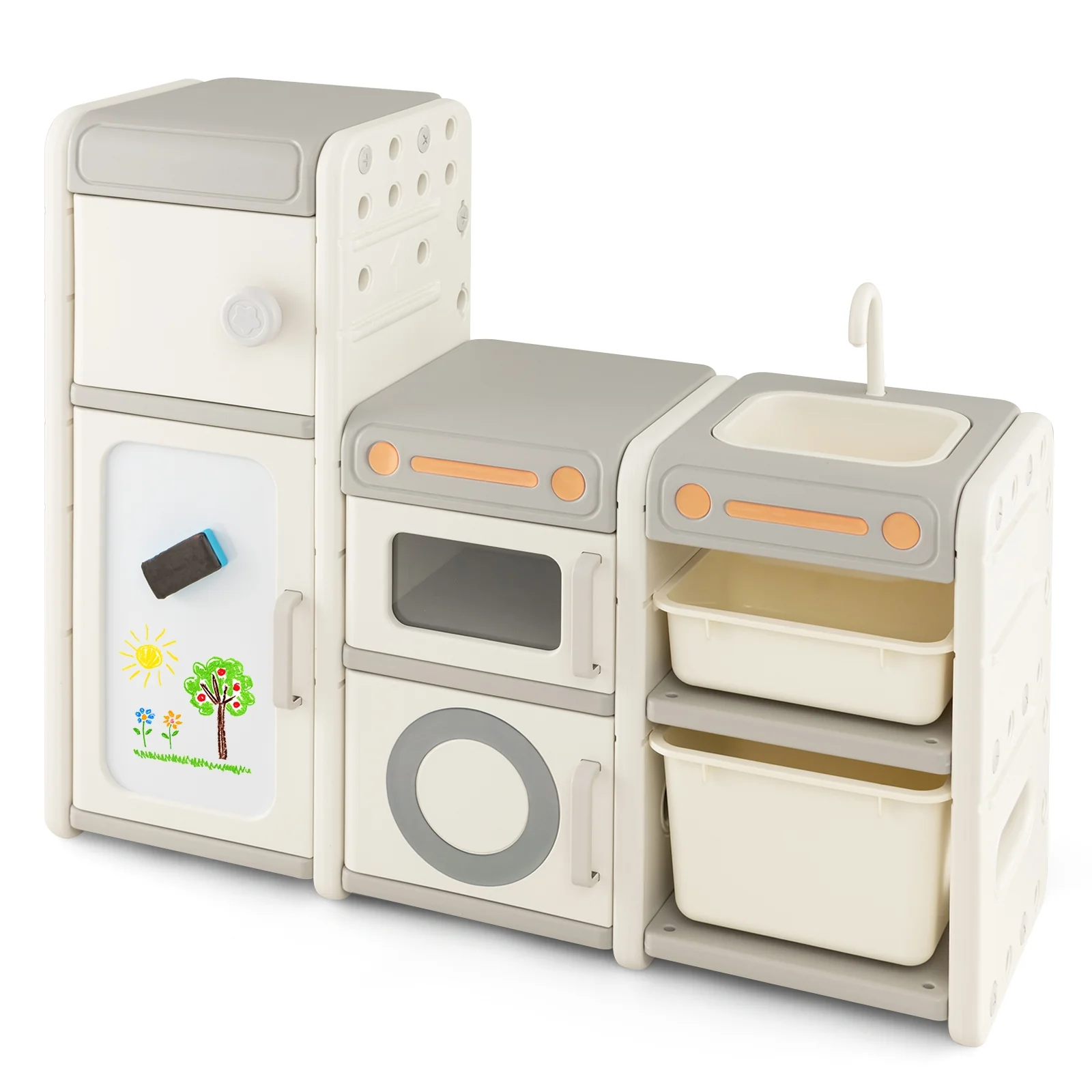 Multipurpose Toy Chest, Bookshelf With Magnetic Whiteboard, Gray - Image 4