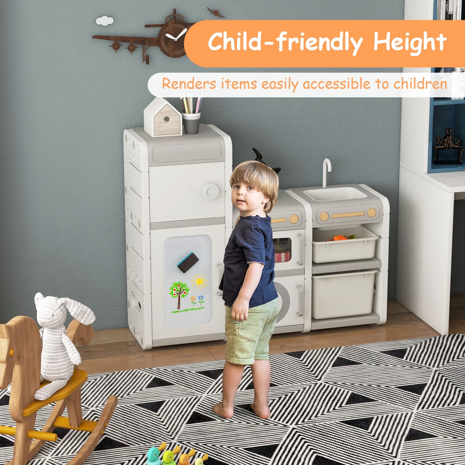 Multipurpose Toy Chest, Bookshelf With Magnetic Whiteboard, Gray - Image 6