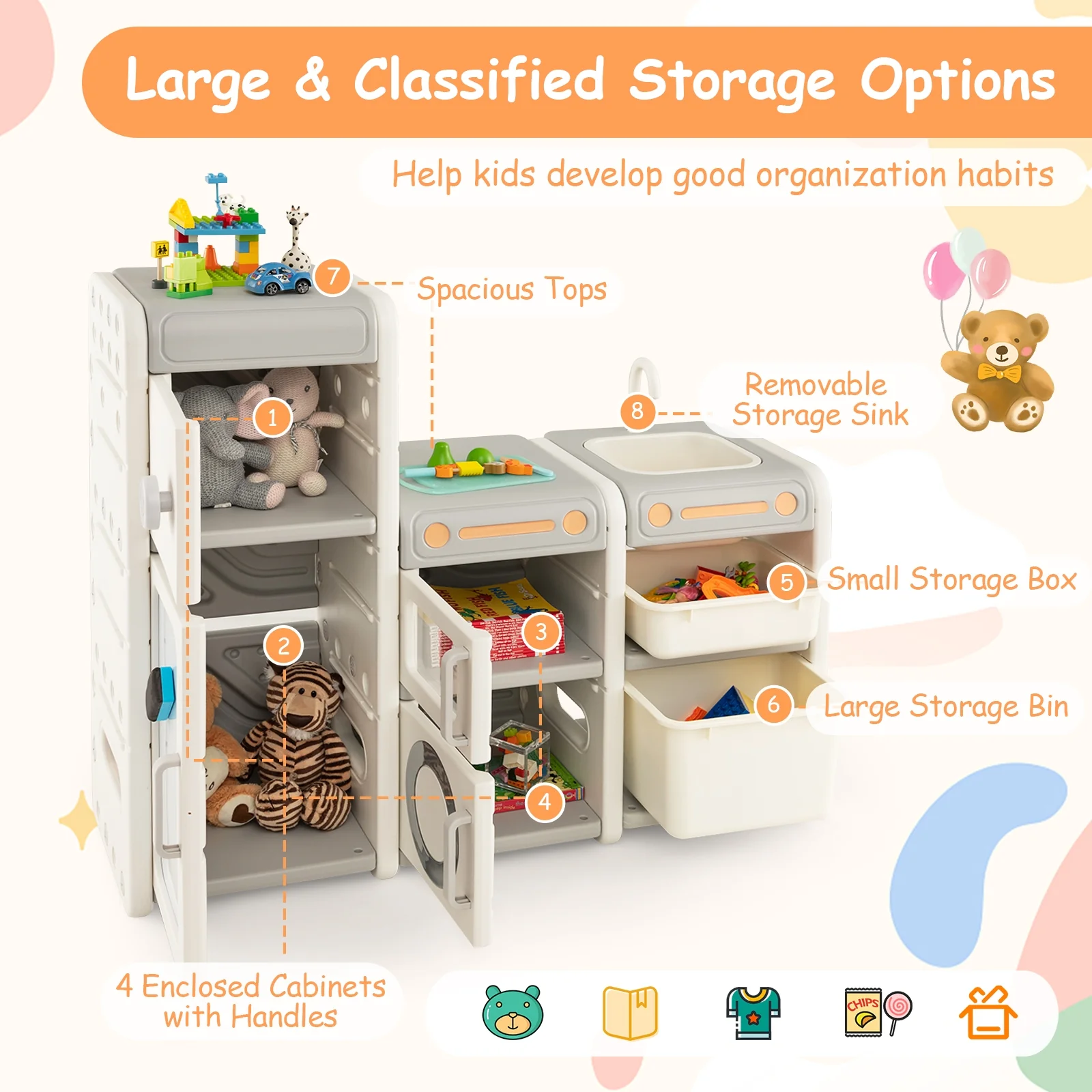 Multipurpose Toy Chest, Bookshelf With Magnetic Whiteboard, Gray - Image 7