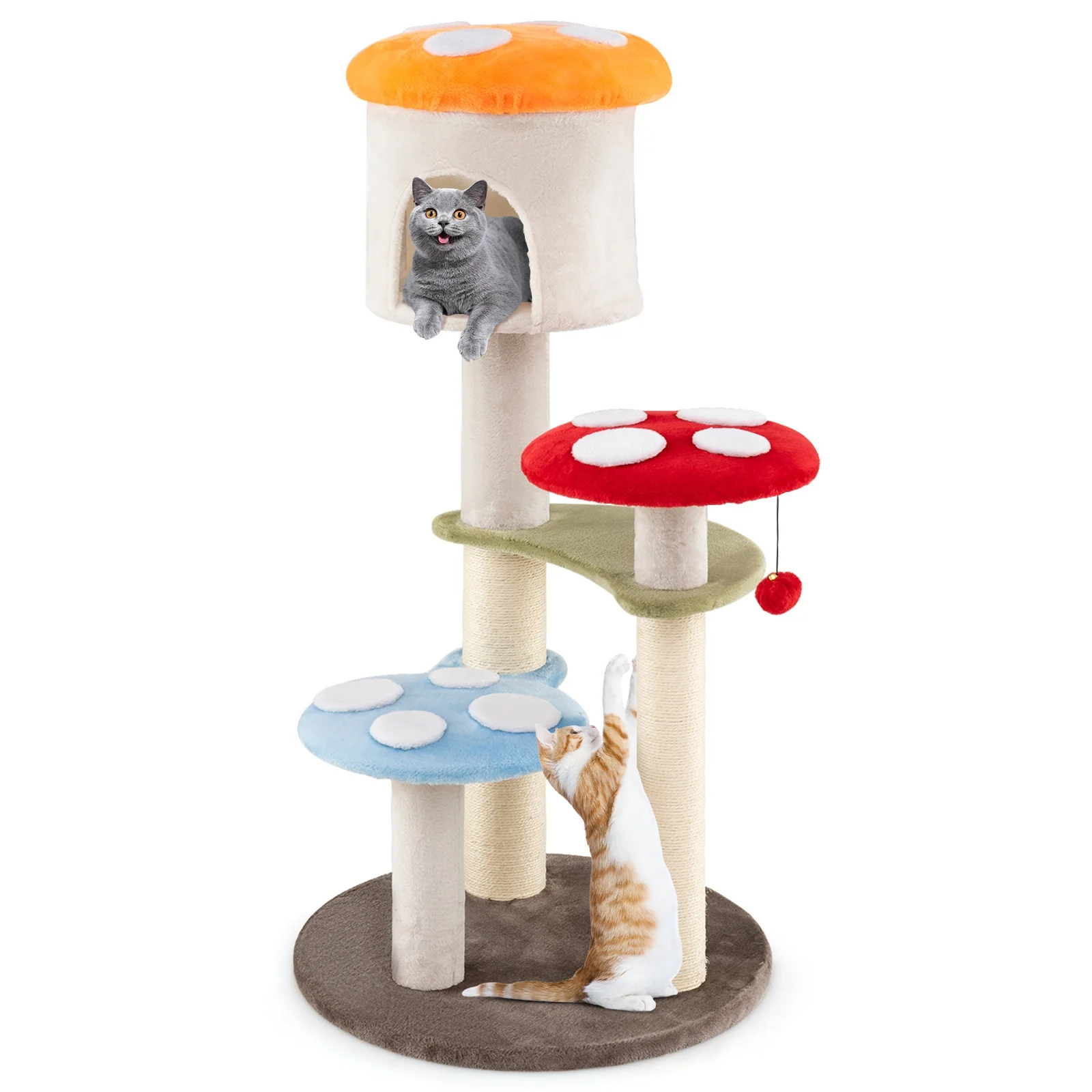 Mushroom Cat Tree, Sisal Scratching Posts, Condo, Padded Platforms, Multicolor