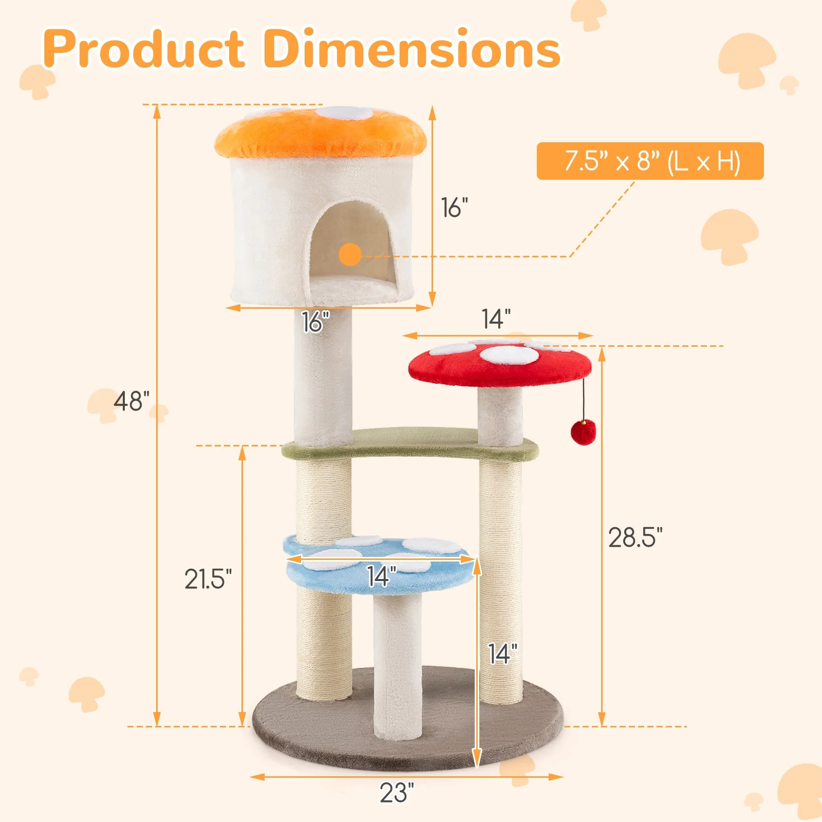 Mushroom Cat Tree, Sisal Scratching Posts, Condo, Padded Platforms, Multicolor - Image 6