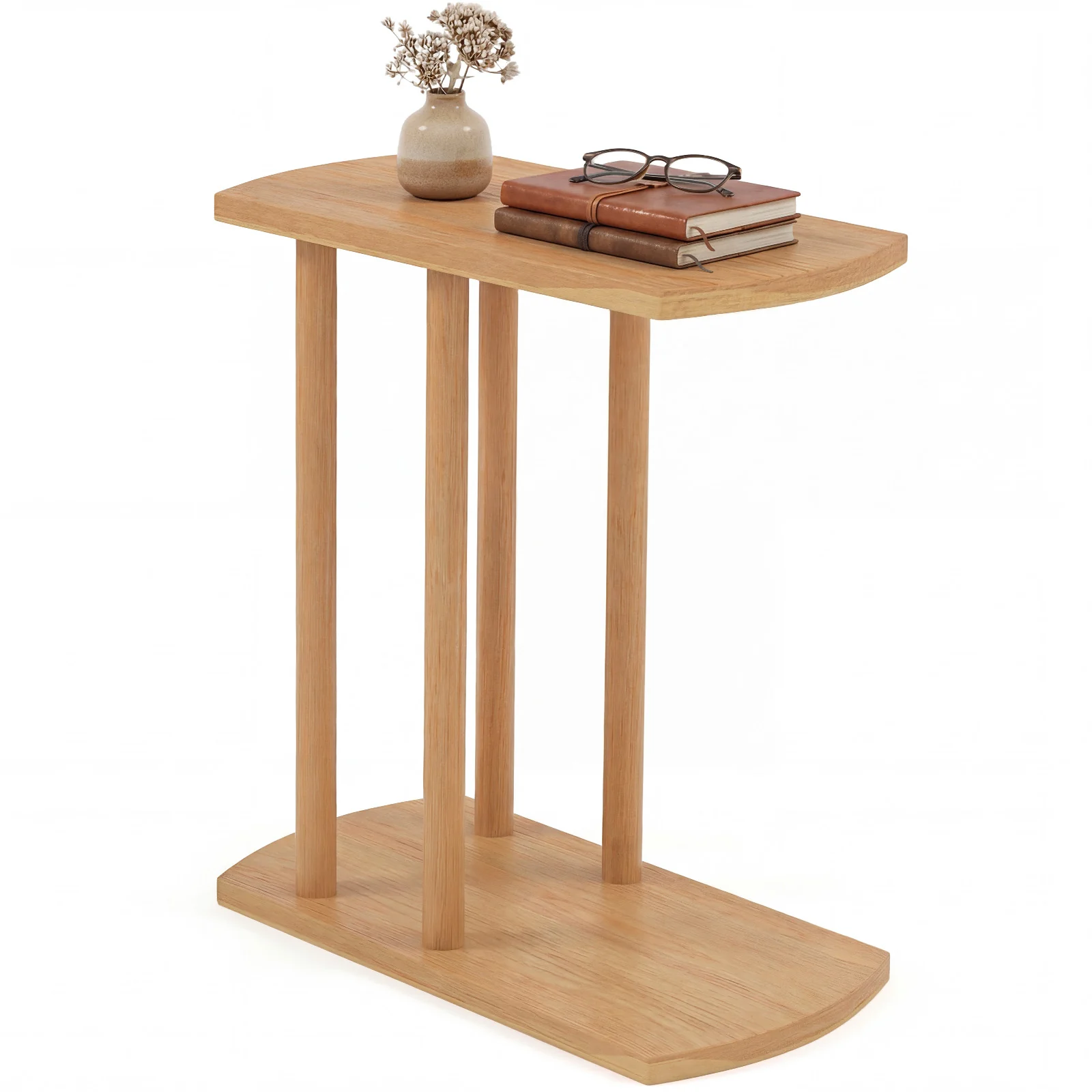Narrow 2-Tier C-Shaped Teak Wood Side Table - Image 5