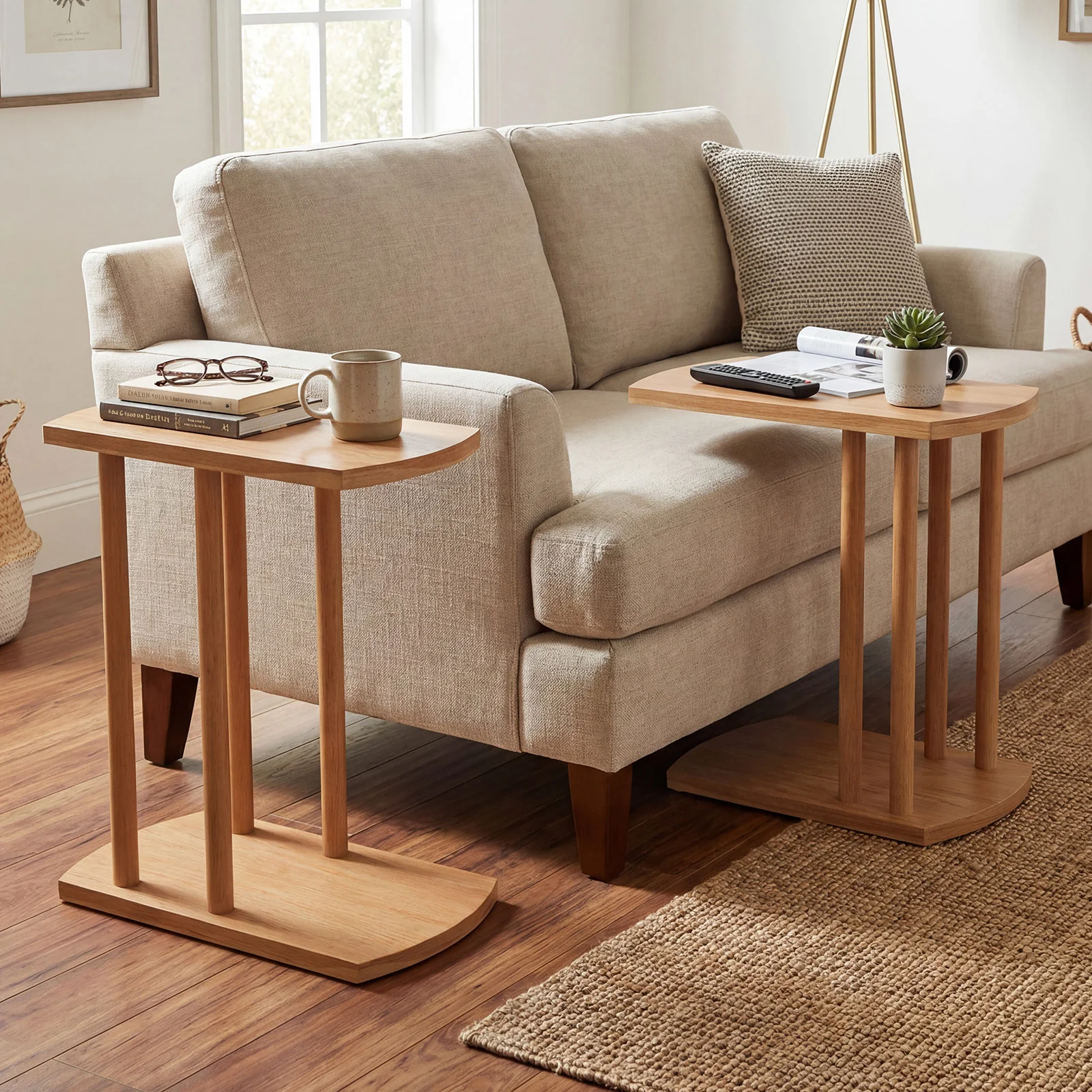 Narrow 2-Tier C-Shaped Teak Wood Side Table - Image 7