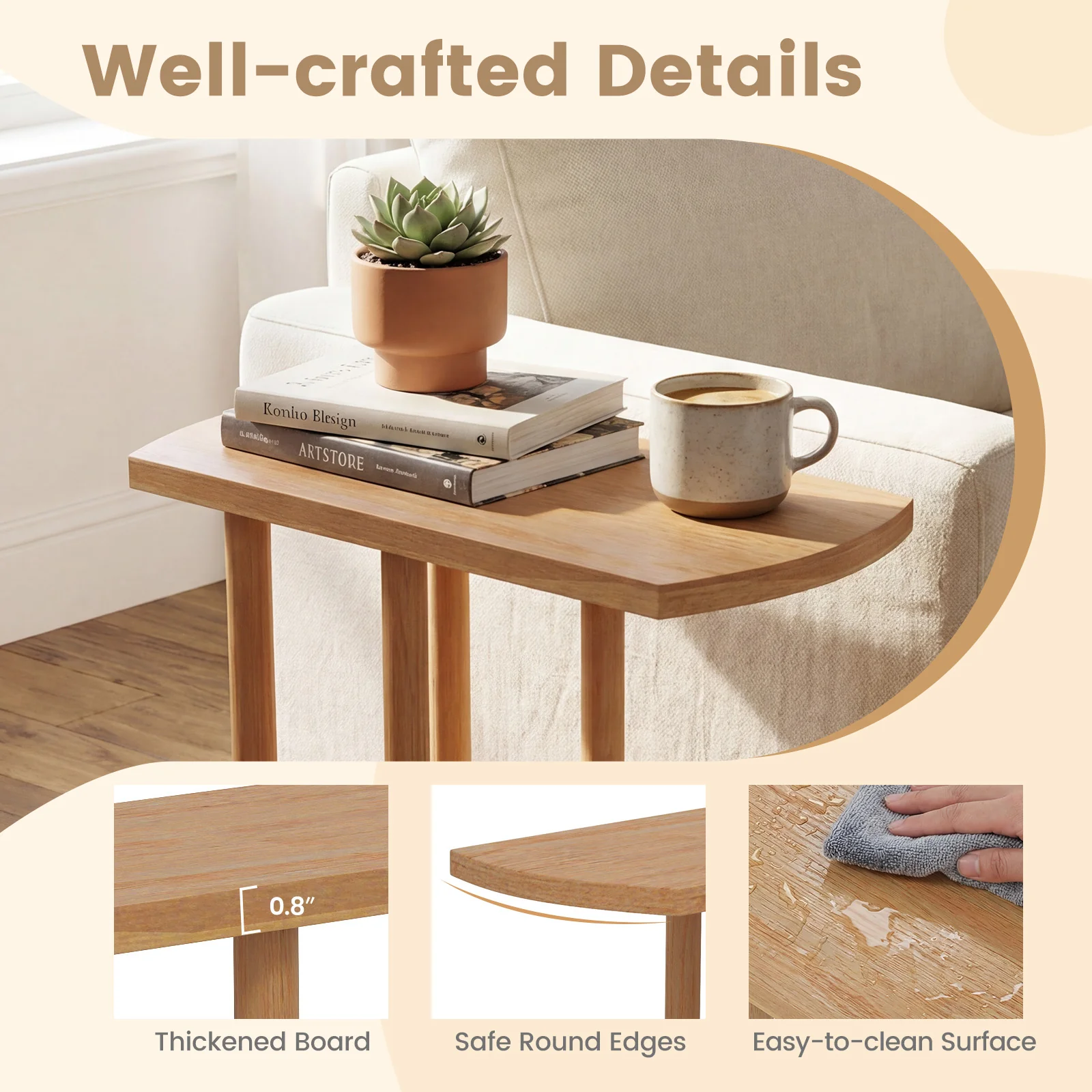 Narrow 2-Tier C-Shaped Teak Wood Side Table - Image 9