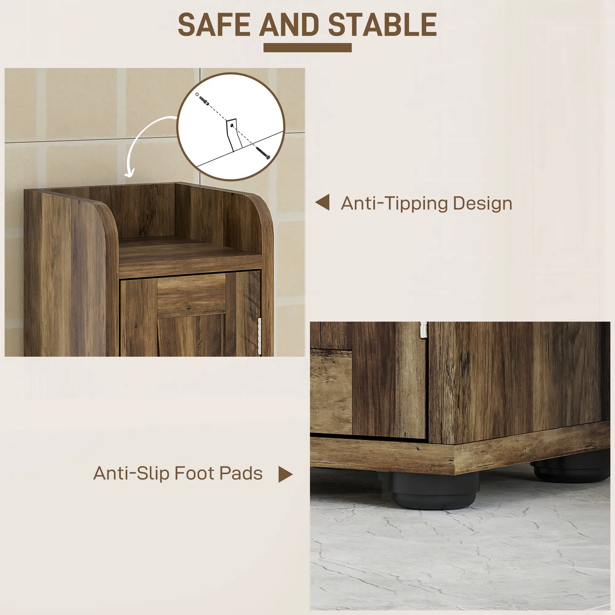 Narrow Bathroom Cabinet, Tall Storage with Barn Doors, Drawer, Adjustable Shelves, Wood Grain, Brown - Image 7