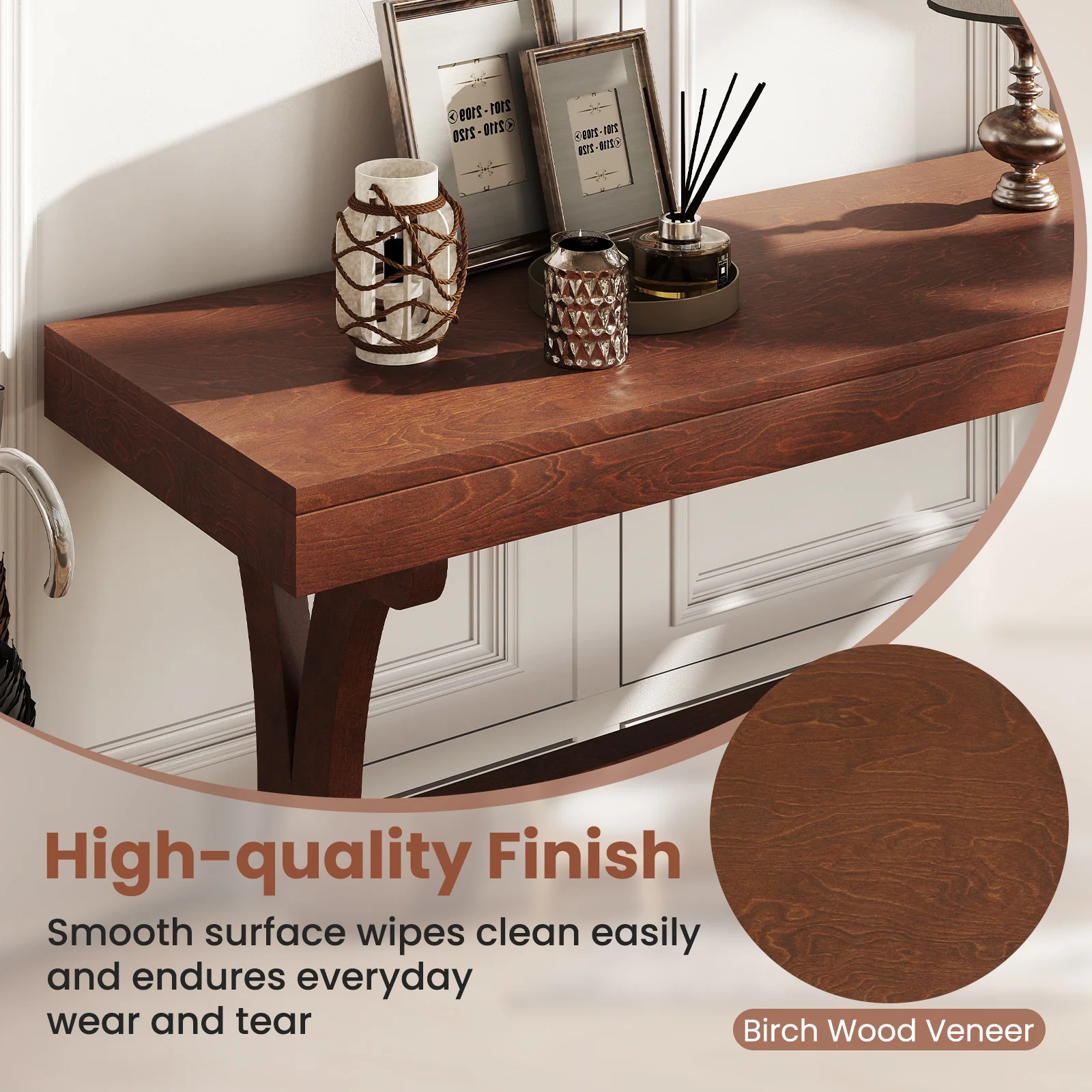 Narrow Console Table, 52 Inch, Walnut, Open Storage Shelf - Image 10