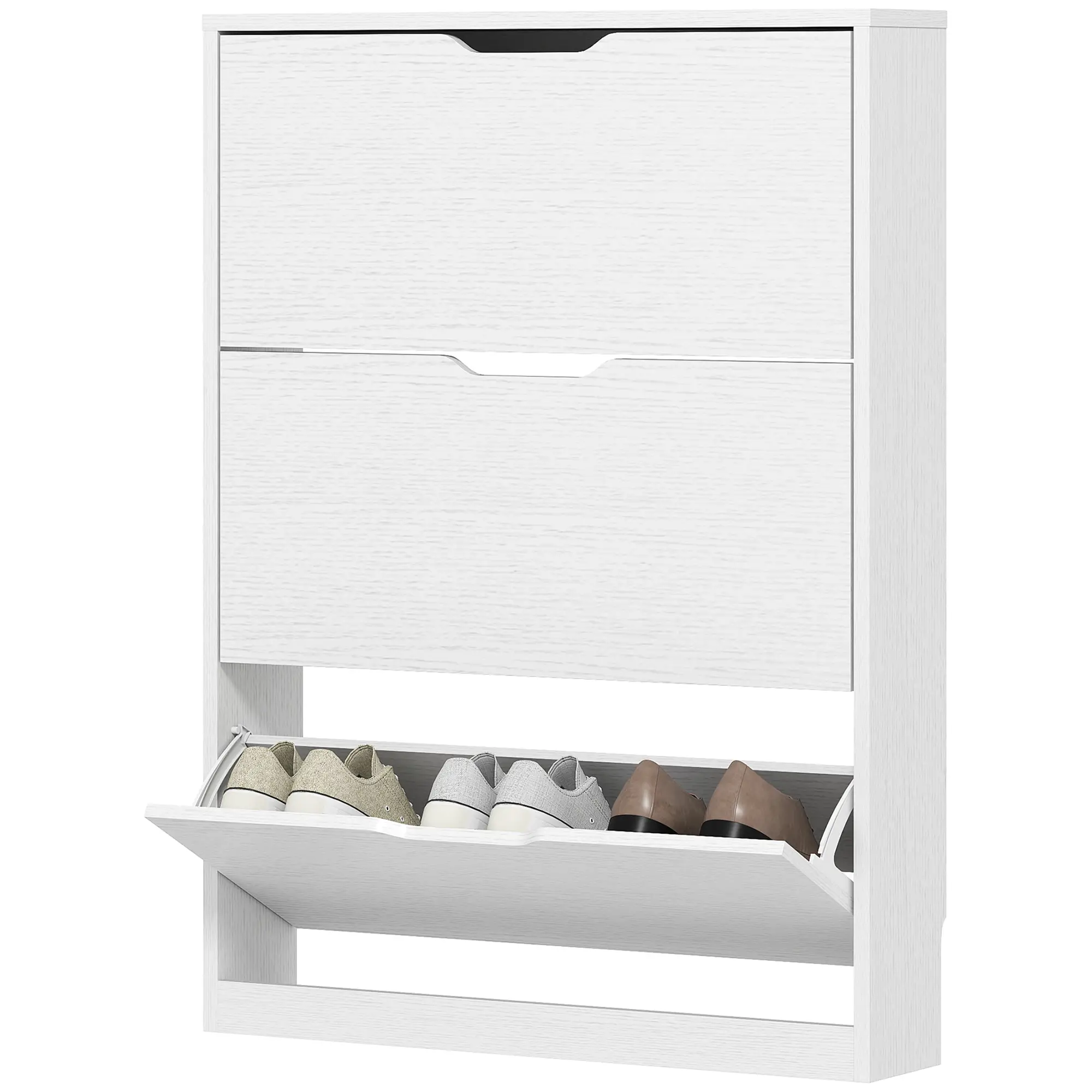 Narrow Shoe Cabinet 3 Flip Drawers, 31.5"W x 6.7"D x 42.5"H, White