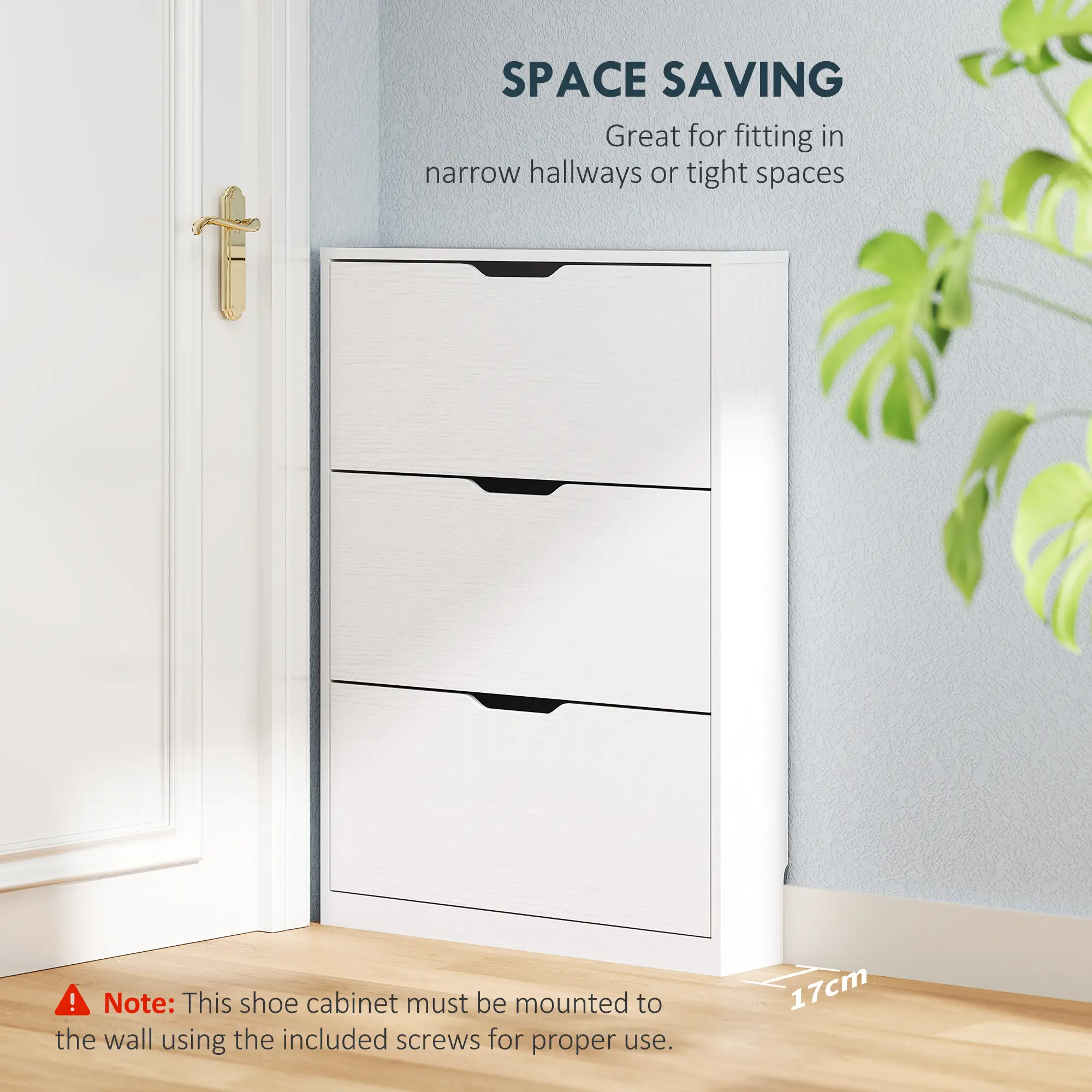 Narrow Shoe Cabinet 3 Flip Drawers, 31.5"W x 6.7"D x 42.5"H, White - Image 5