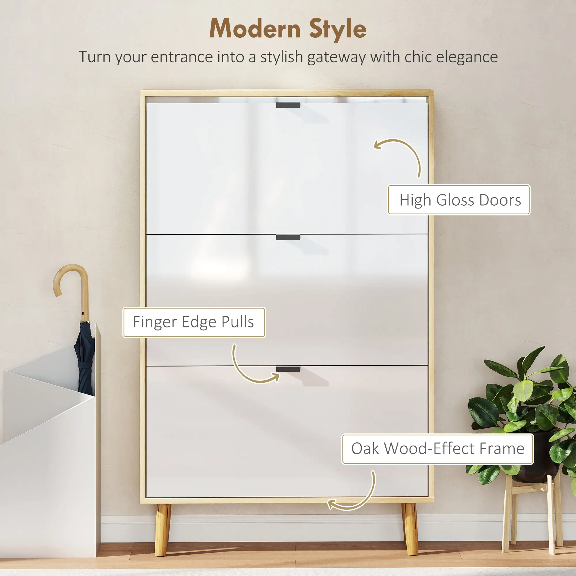 Narrow Shoe Cabinet, 3 Flip Drawers, Adjustable Shelves, Holds 24 Pairs, White - Image 4