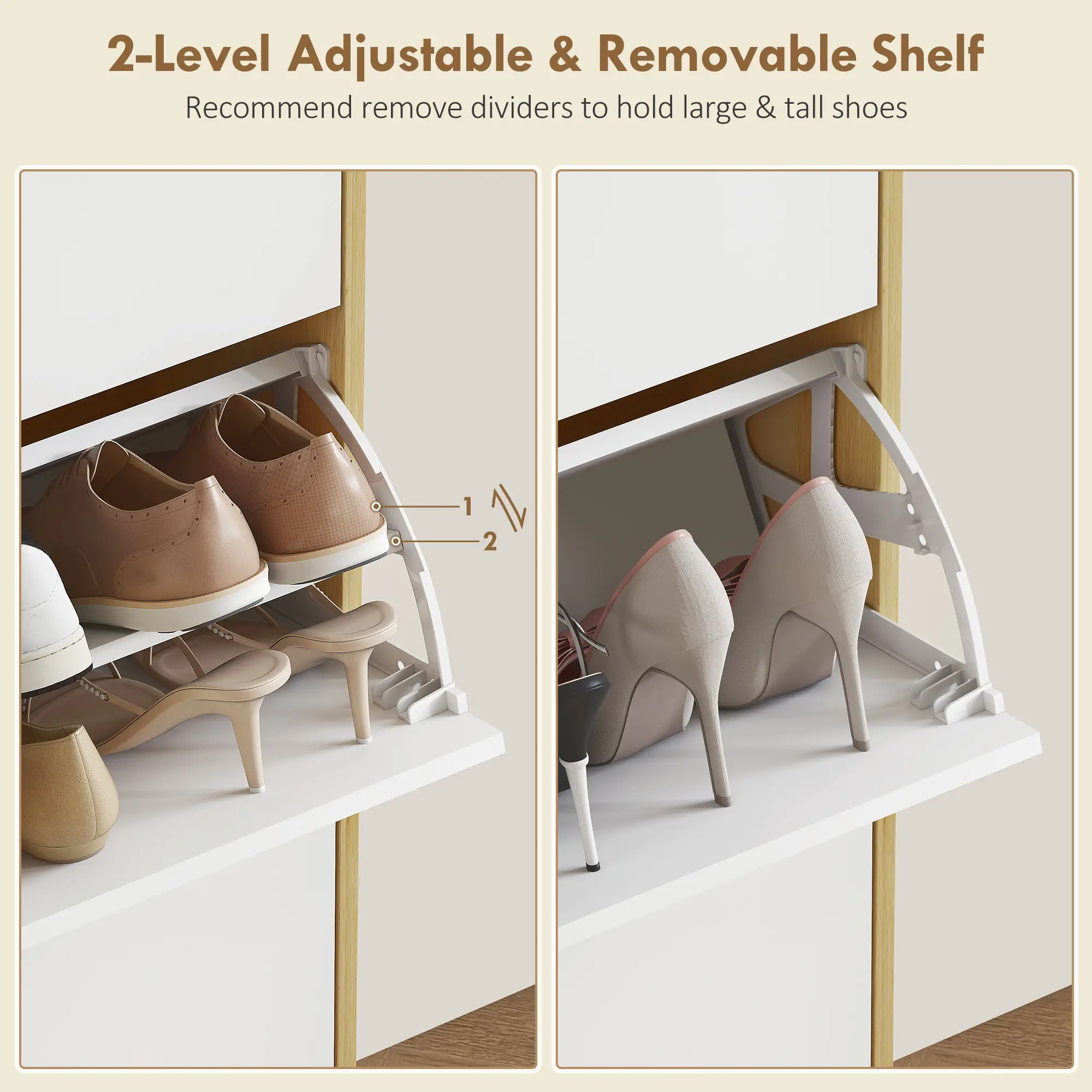 Narrow Shoe Cabinet, 3 Flip Drawers, Adjustable Shelves, Holds 24 Pairs, White - Image 6