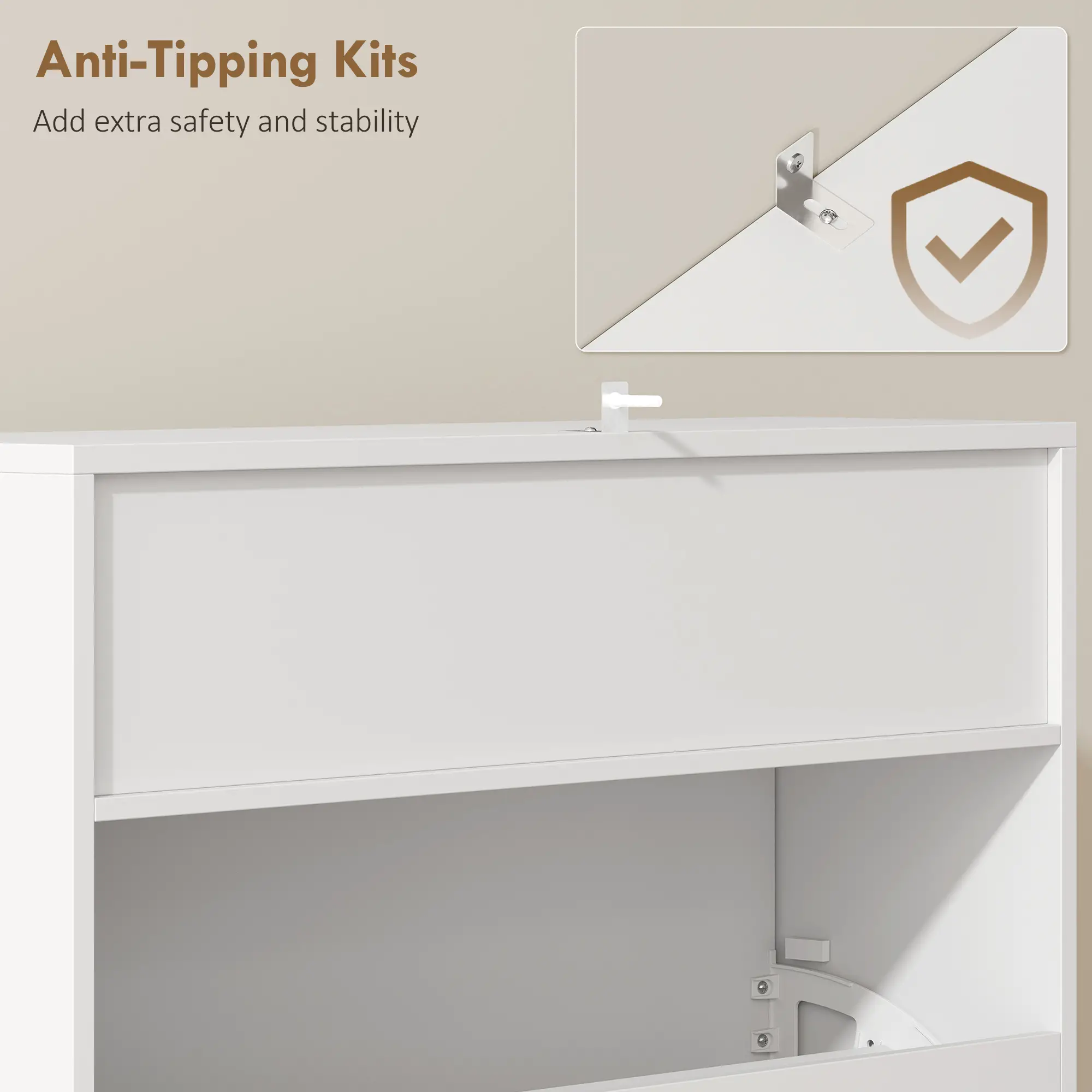 Narrow Shoe Cabinet With 2 Flip Drawers, Top Shelf, White - Image 9