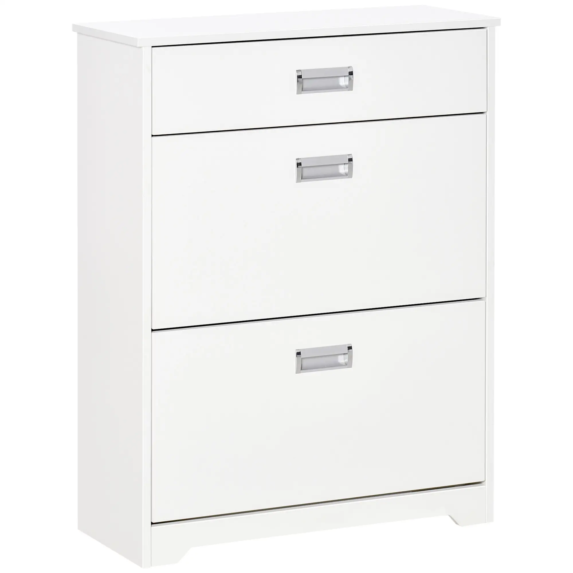 Narrow Shoe Storage, 2 Flip Doors, Adjustable Shelves, Holds 16 Pairs, White