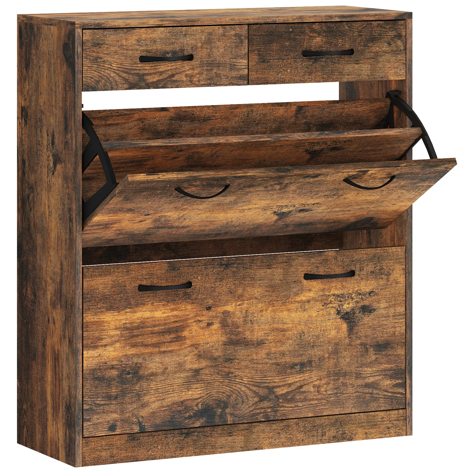 Narrow Shoe Storage, 2 Flip Drawers, Adjustable Shelves, 12 Pairs, Brown - Image 11