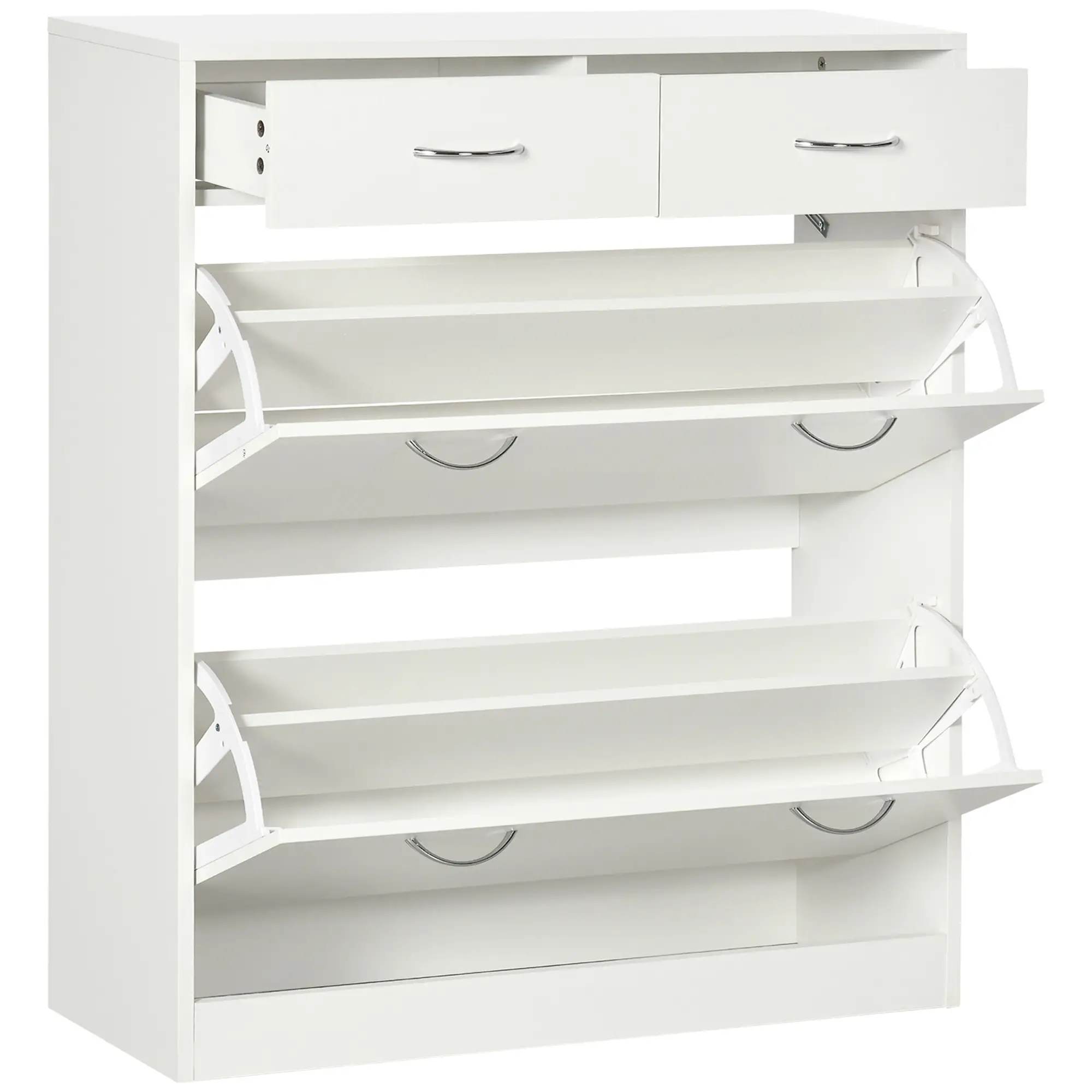 Narrow Shoe Storage, 2 Flip Drawers, Adjustable Shelves, 12 Pairs, White - Image 11