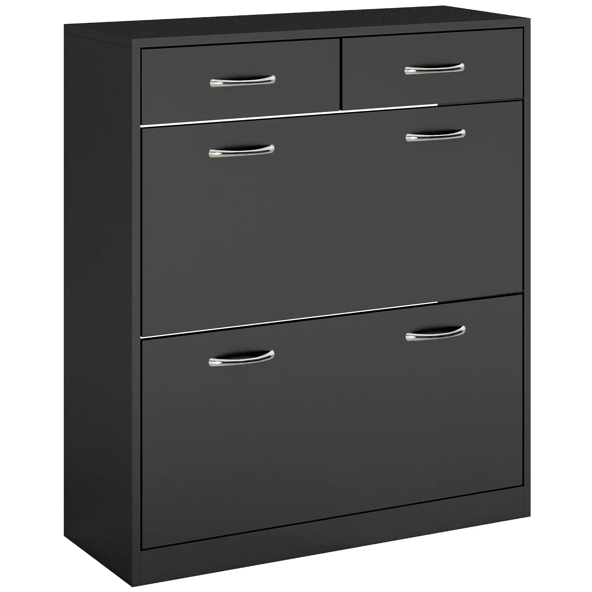 Narrow Shoe Storage, 2 Flip Drawers, Adjustable Shelves, Holds 12 Pairs, Black