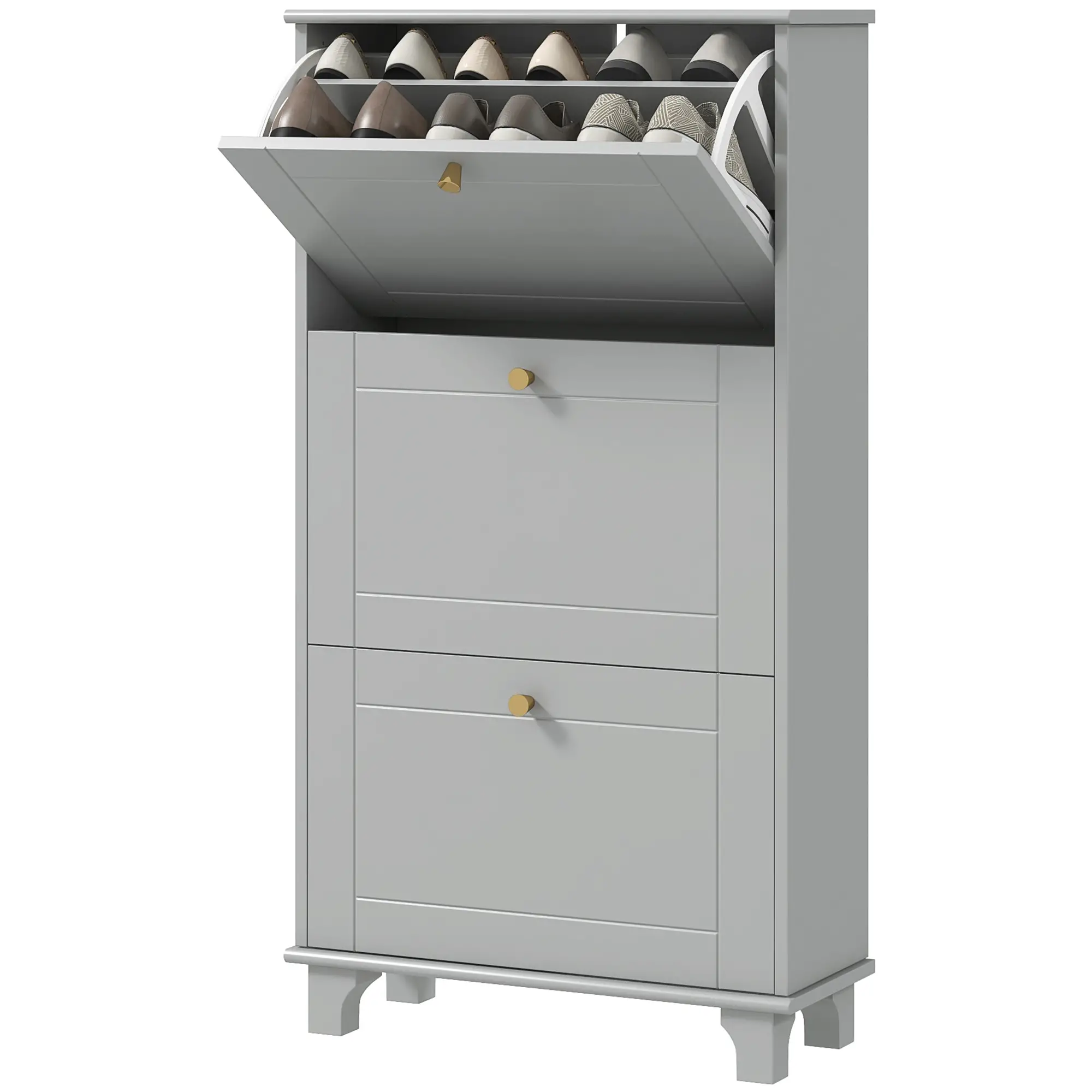 Narrow Shoe Storage, 3 Flip Drawers, Adjustable Shelves, Holds 12 Pairs, Grey - Image 11