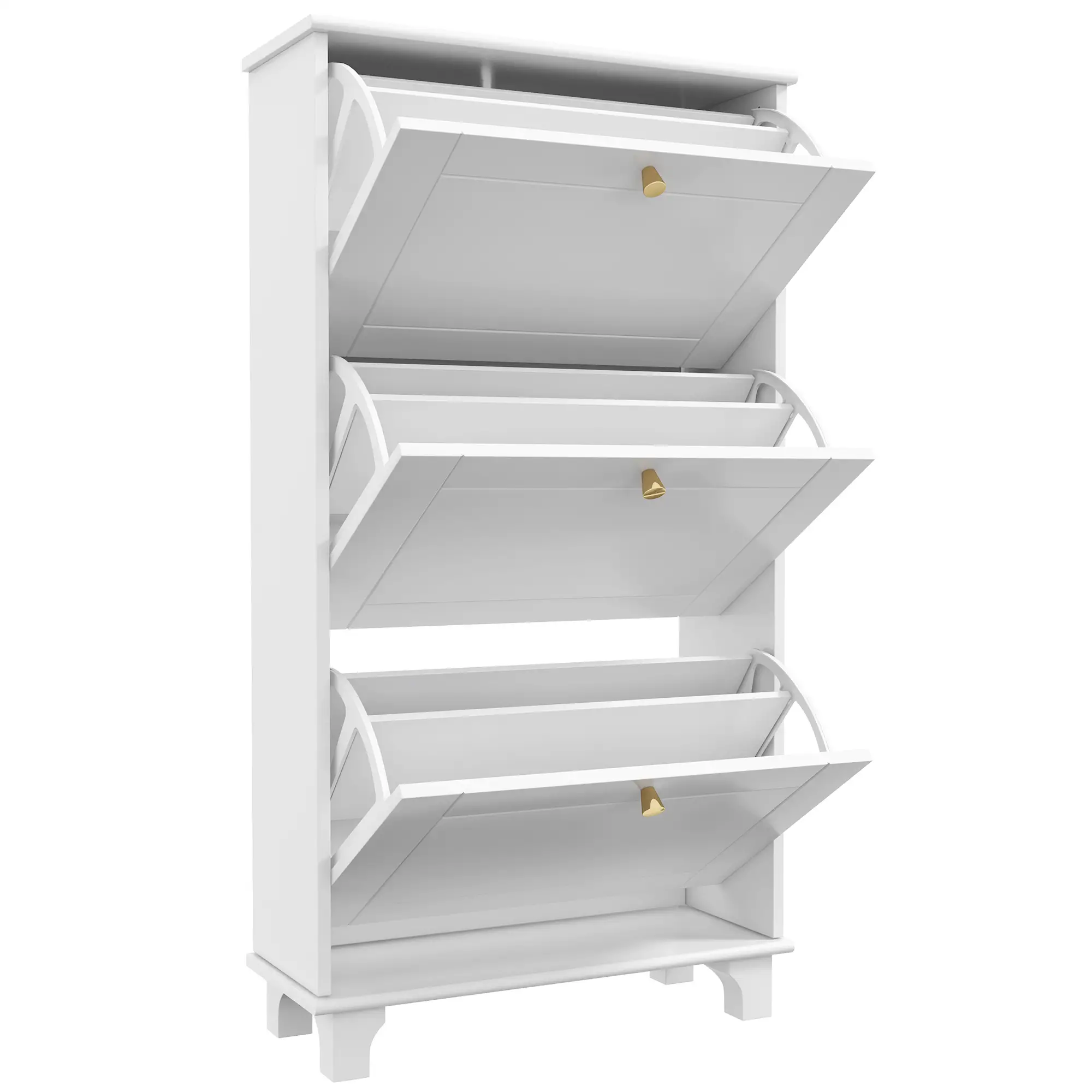 Narrow Shoe Storage, 3 Flip Drawers, Adjustable Shelves, Holds 12 Pairs, White - Image 11