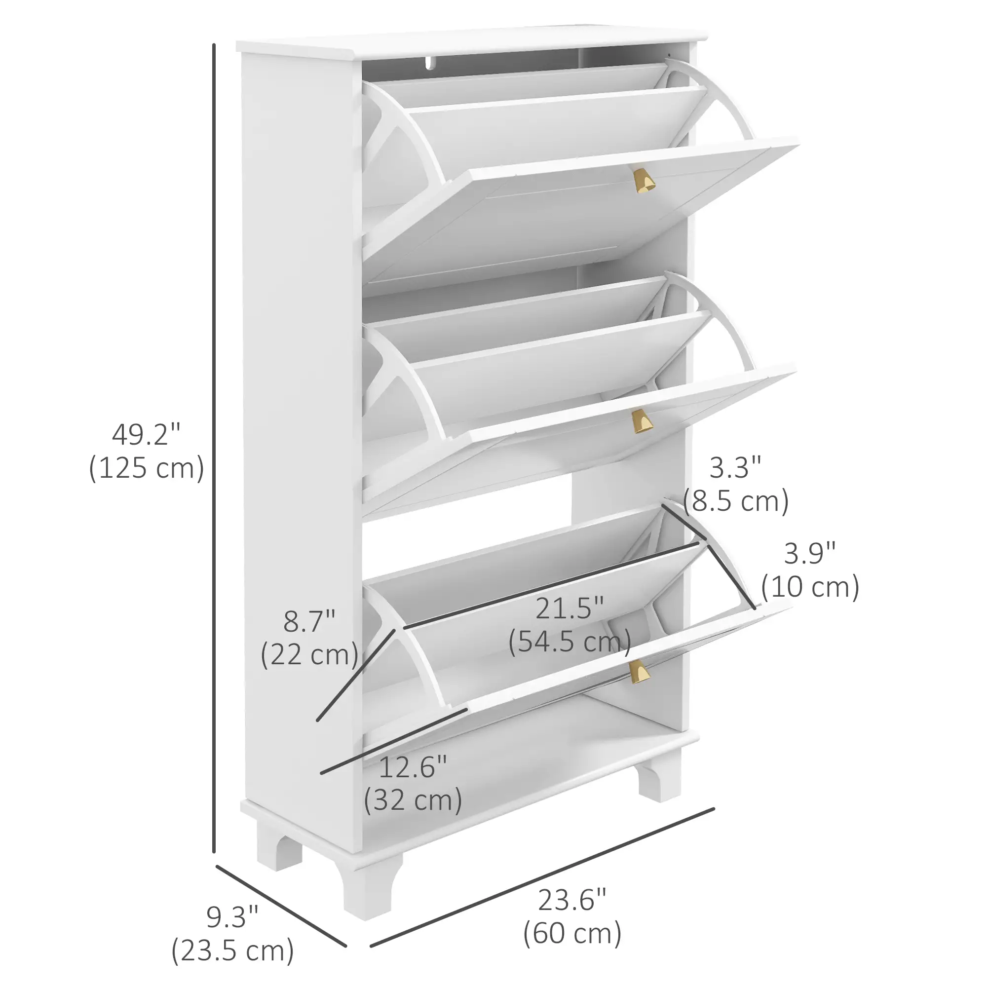 Narrow Shoe Storage, 3 Flip Drawers, Adjustable Shelves, Holds 12 Pairs, White - Image 3
