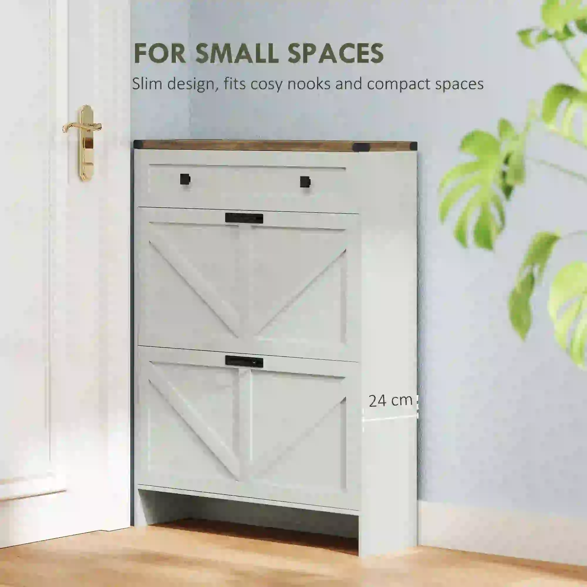 Narrow Shoe Storage Cabinet, 2 Flip Drawers, 1 Drawer, 12 Pairs, White - Image 6