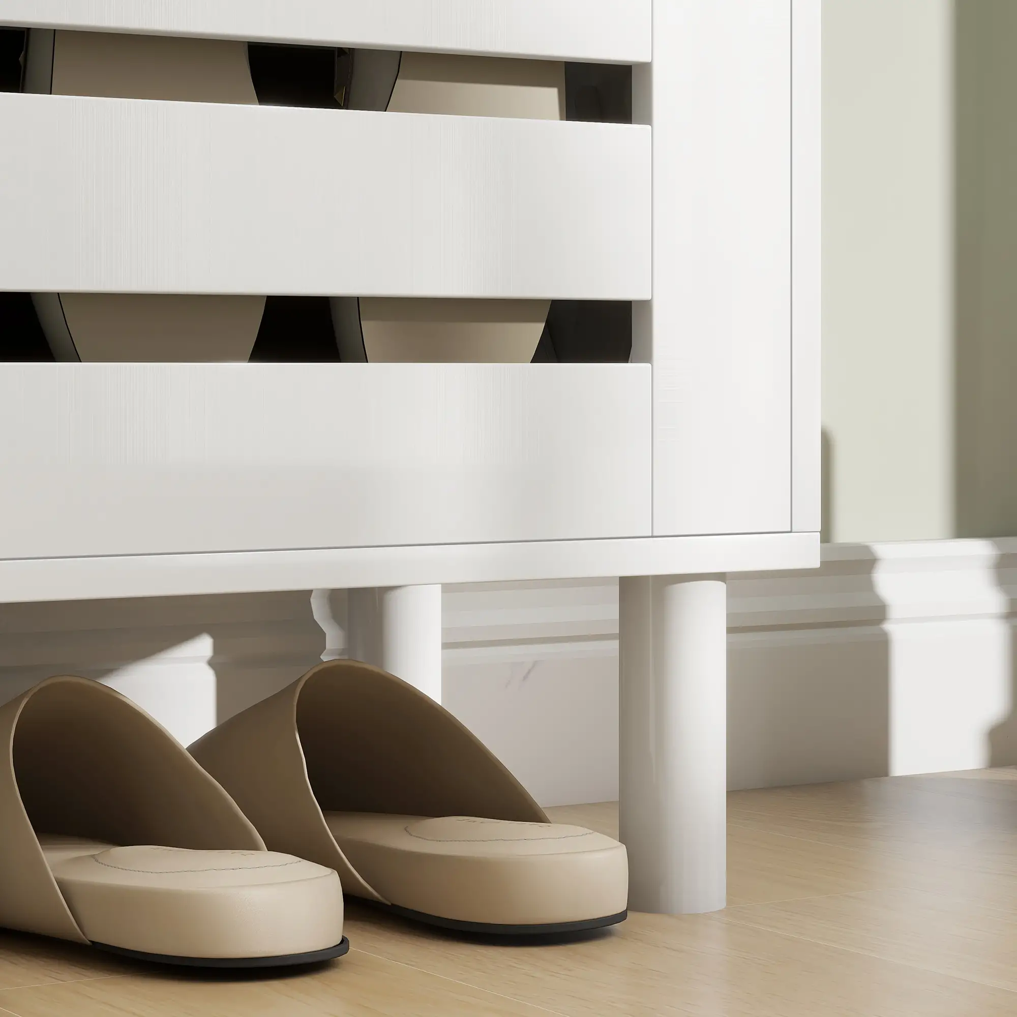 Narrow Shoe Storage Cabinet, 3 Flip Drawers, Adjustable Shelves, 24 Pairs, White - Image 10