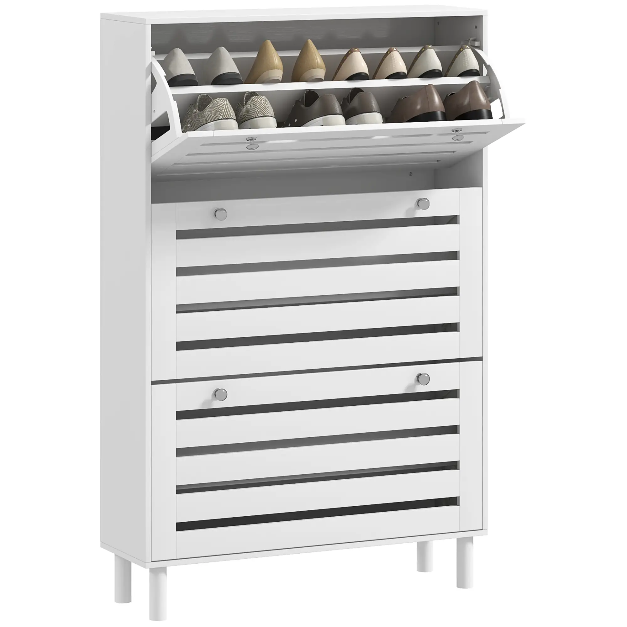 Narrow Shoe Storage Cabinet, 3 Flip Drawers, Adjustable Shelves, 24 Pairs, White - Image 11