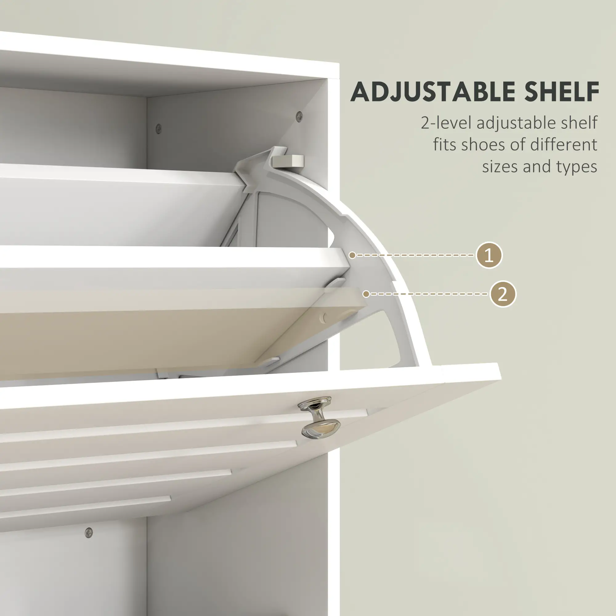 Narrow Shoe Storage Cabinet, 3 Flip Drawers, Adjustable Shelves, 24 Pairs, White - Image 5
