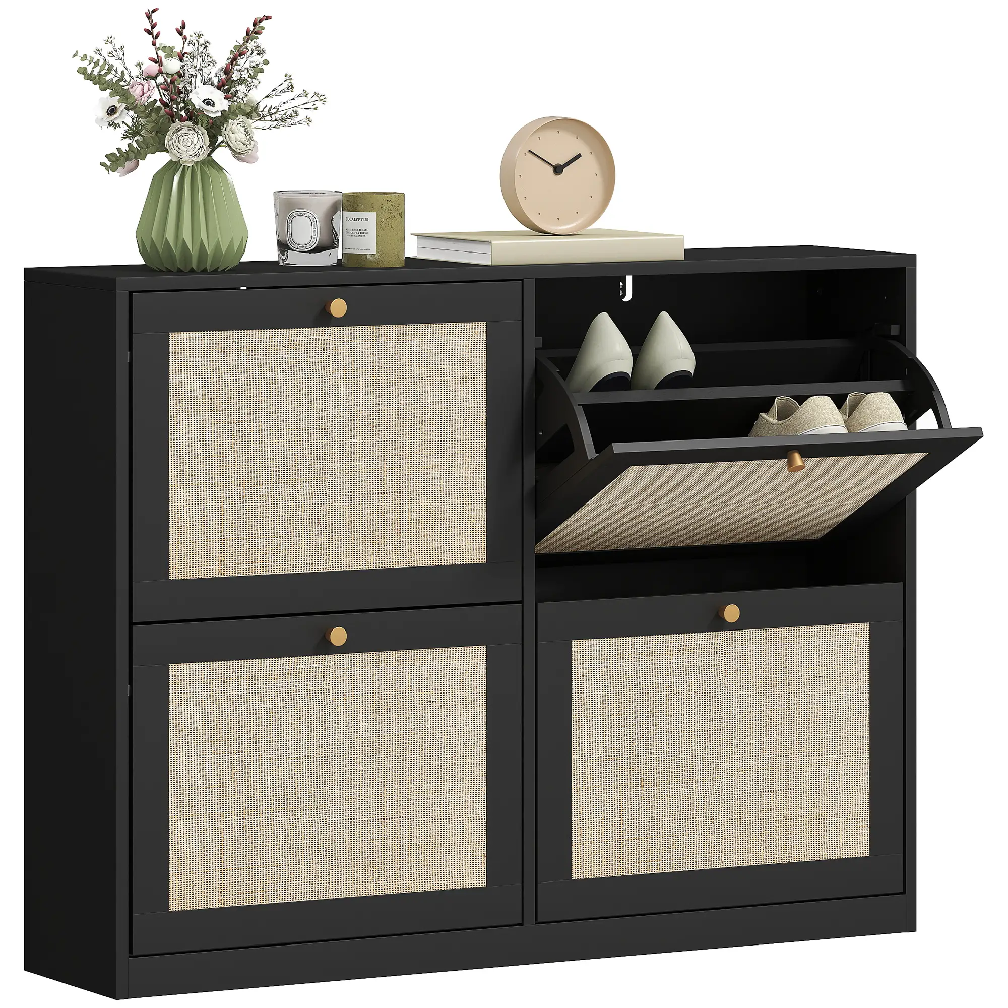 Narrow Shoe Storage Cabinet, 4 Flip Drawers, Adjustable Shelves, 20 Pairs, Black - Image 11