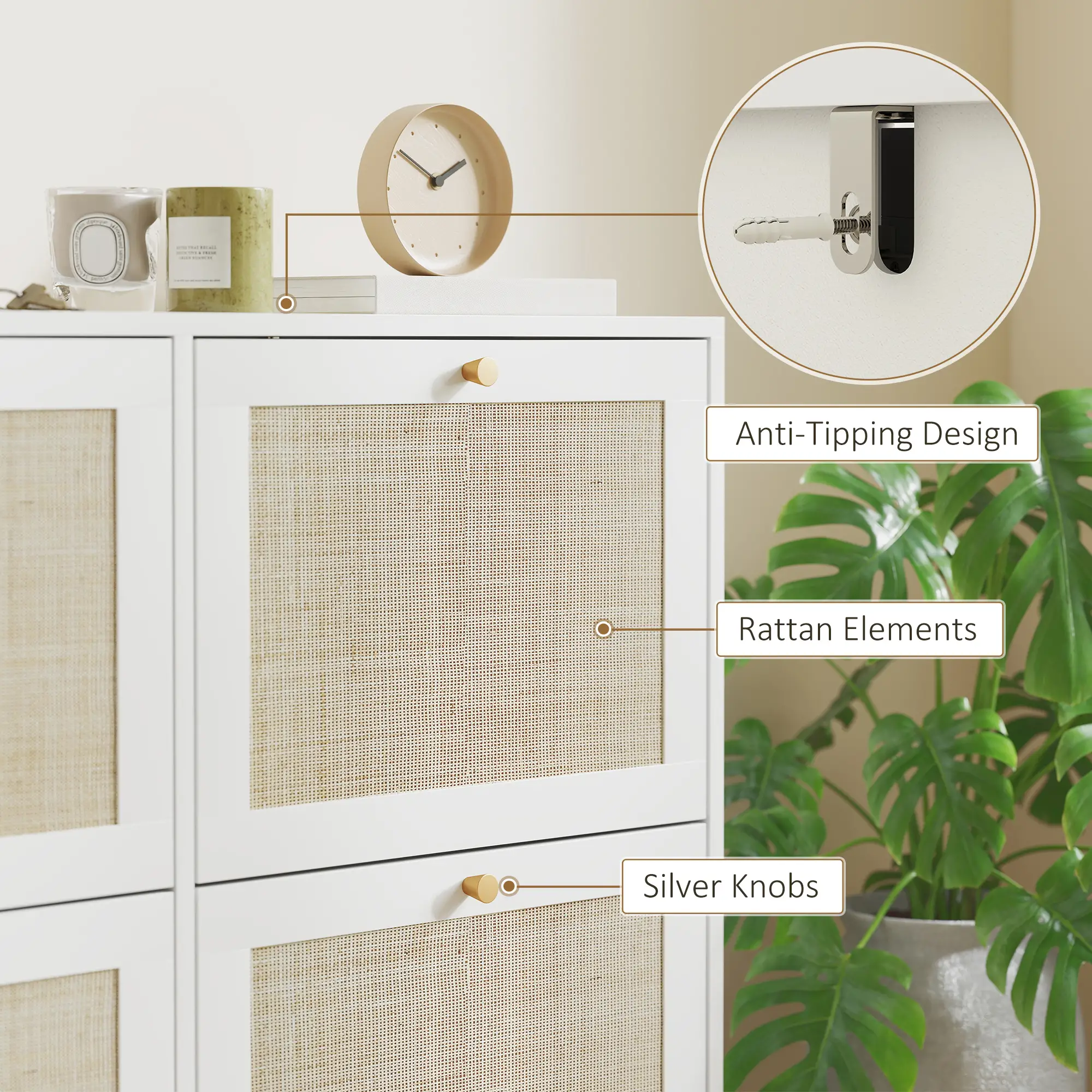 Narrow Shoe Storage Cabinet, 4 Flip Drawers, Adjustable Shelves, 20 Pairs, White - Image 6