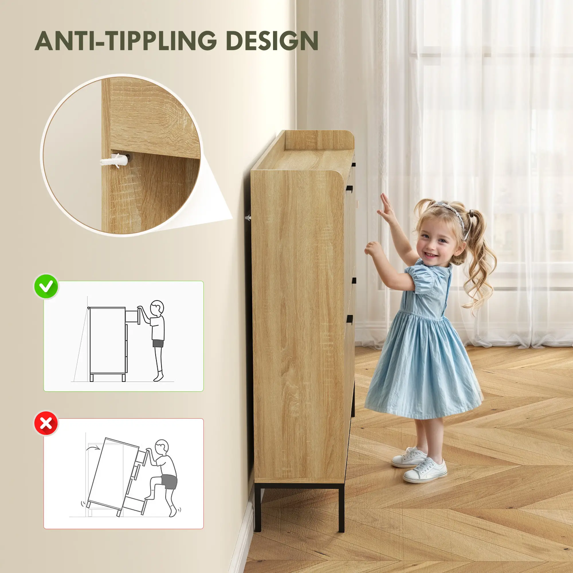 Narrow Shoe Storage Cabinet, 4 Flip Drawers, Holds 16 Pairs, Oak - Image 9