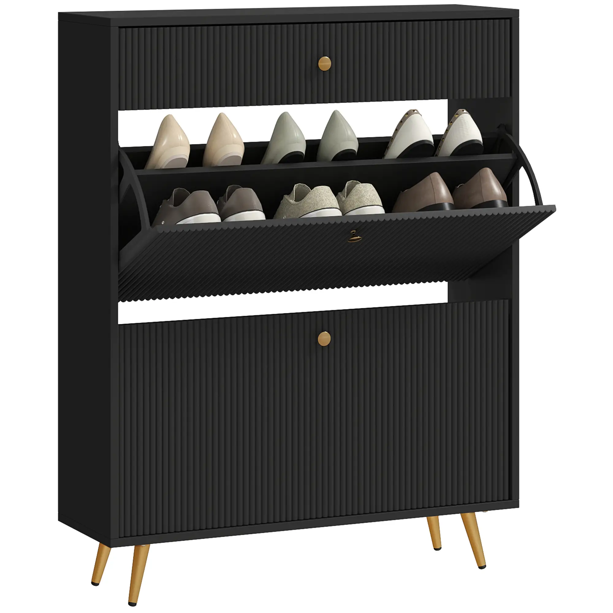 Narrow Shoe Storage Cabinet, Adjustable Shelves, 12 Pairs, Black - Image 11