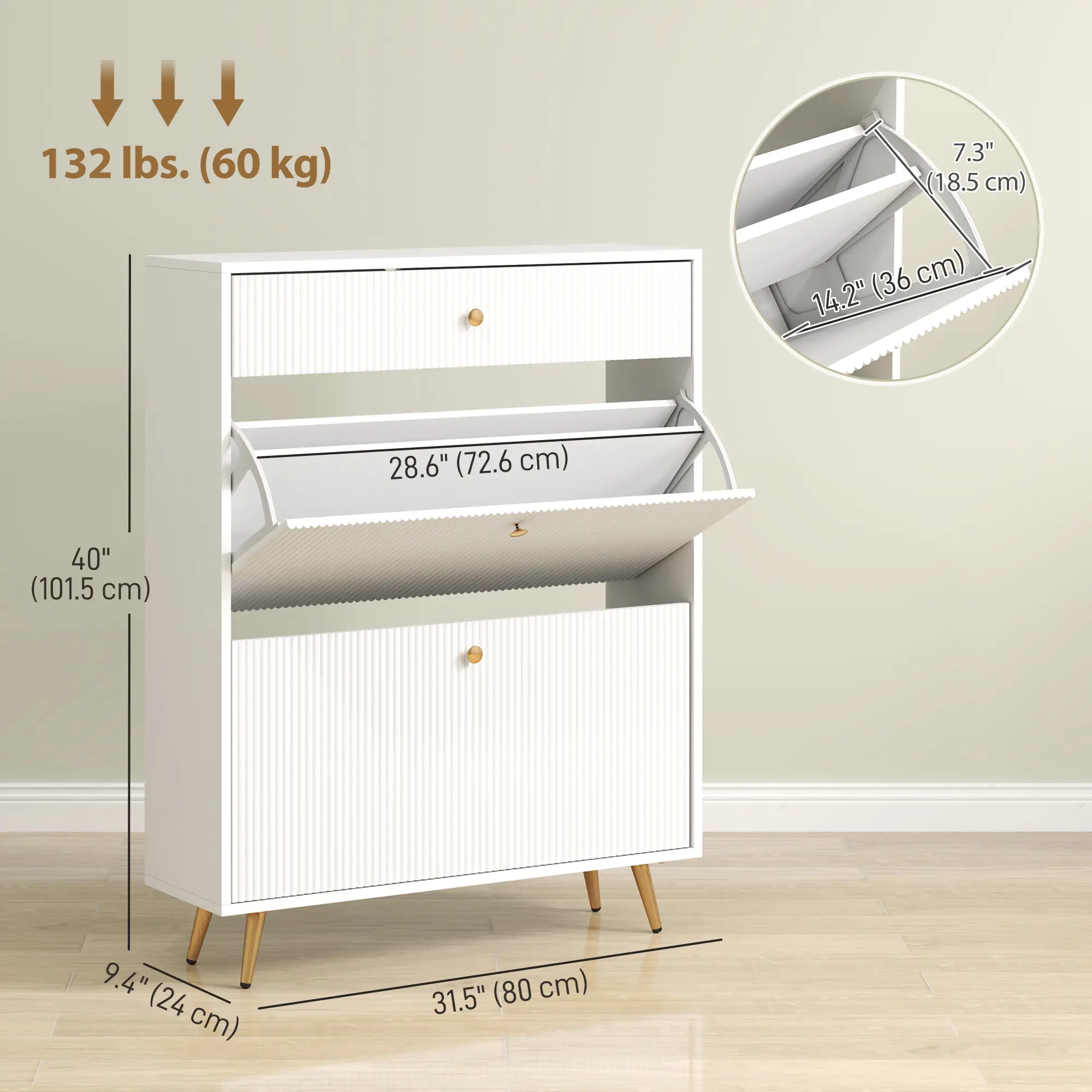 Narrow Shoe Storage Cabinet, Adjustable Shelves, 12 Pairs, White - Image 3