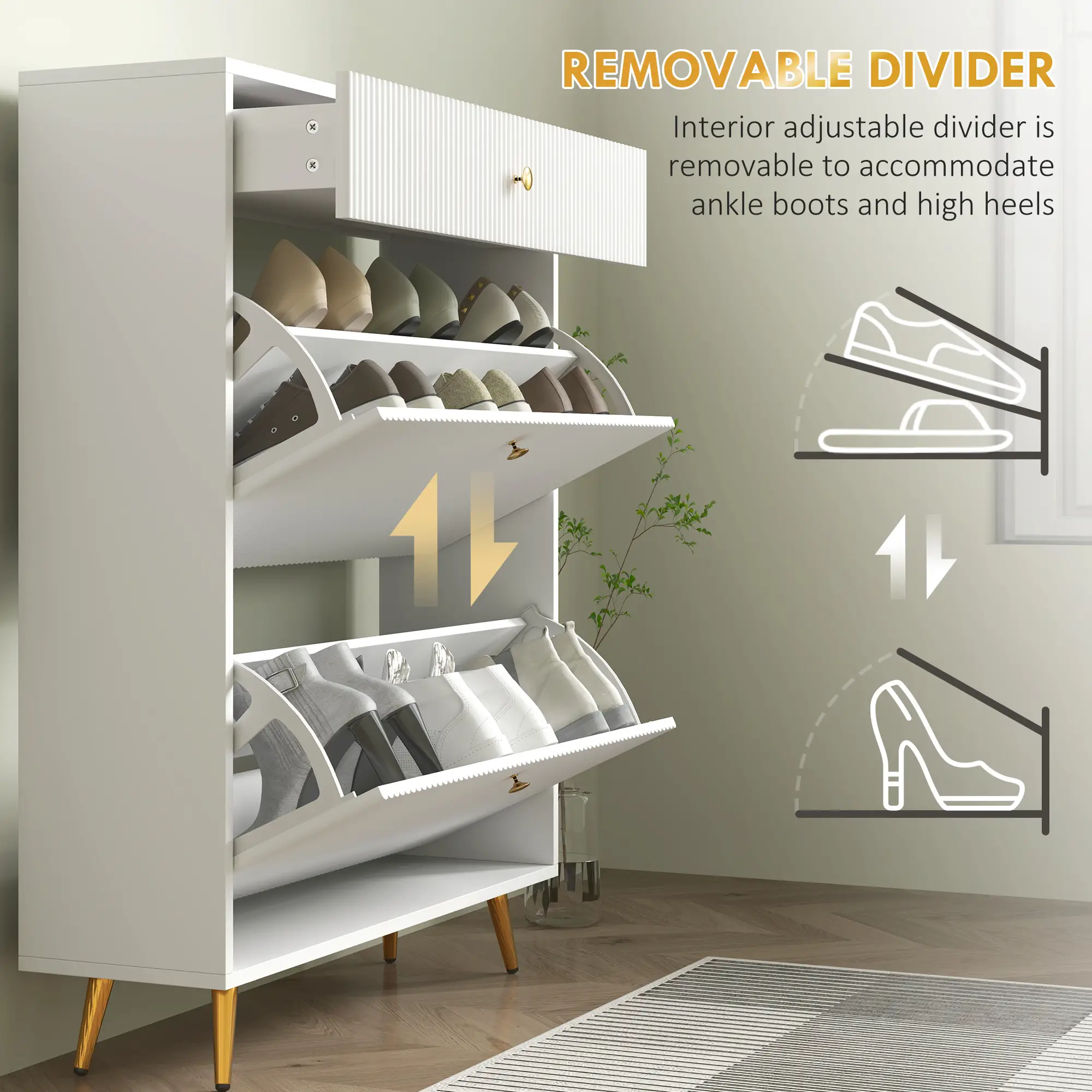 Narrow Shoe Storage Cabinet, Adjustable Shelves, 12 Pairs, White - Image 6